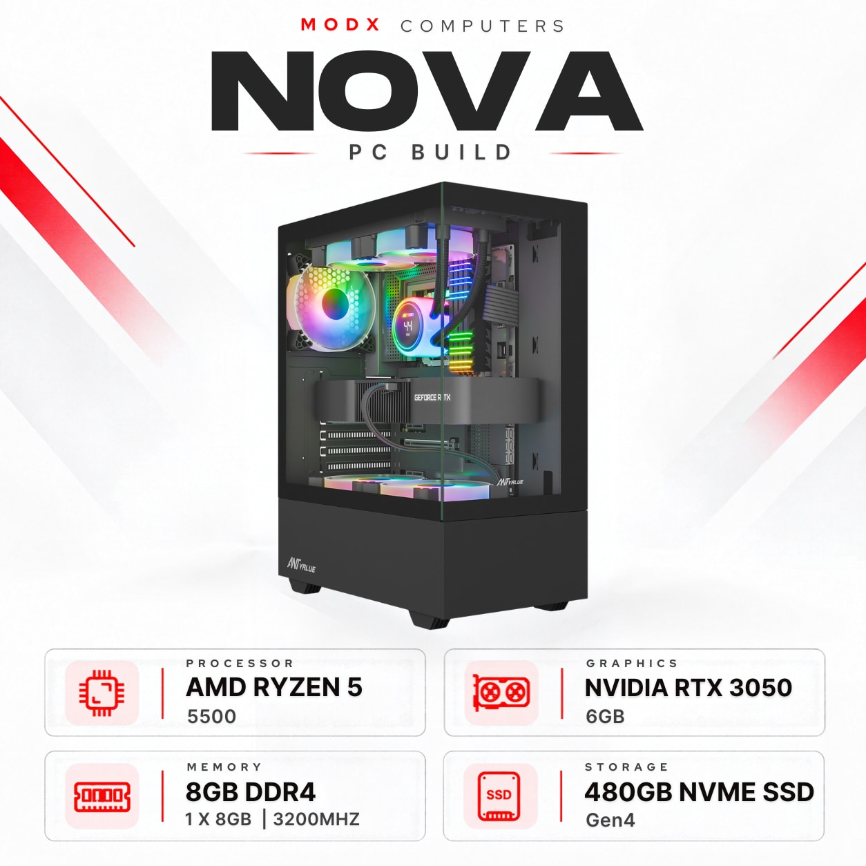Nova R5 5500 + RTX 3050 6GB Shadow PC Build