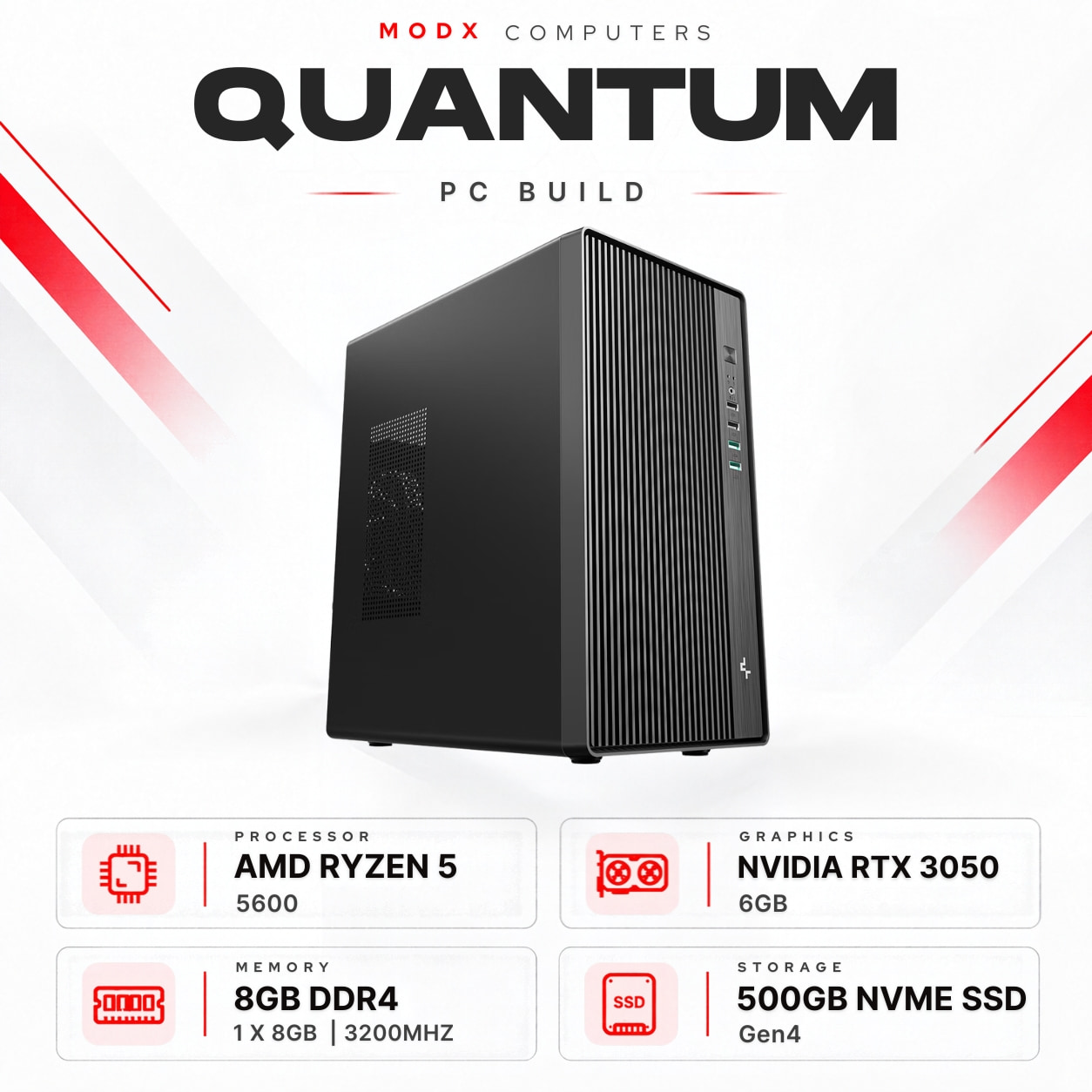 Quantum R5 5600 + RTX 3050 6GB Shadow PC Build