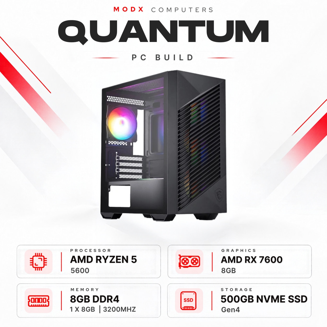 Quantum R5 5600 + RX 7600 8GB Shadow PC Build