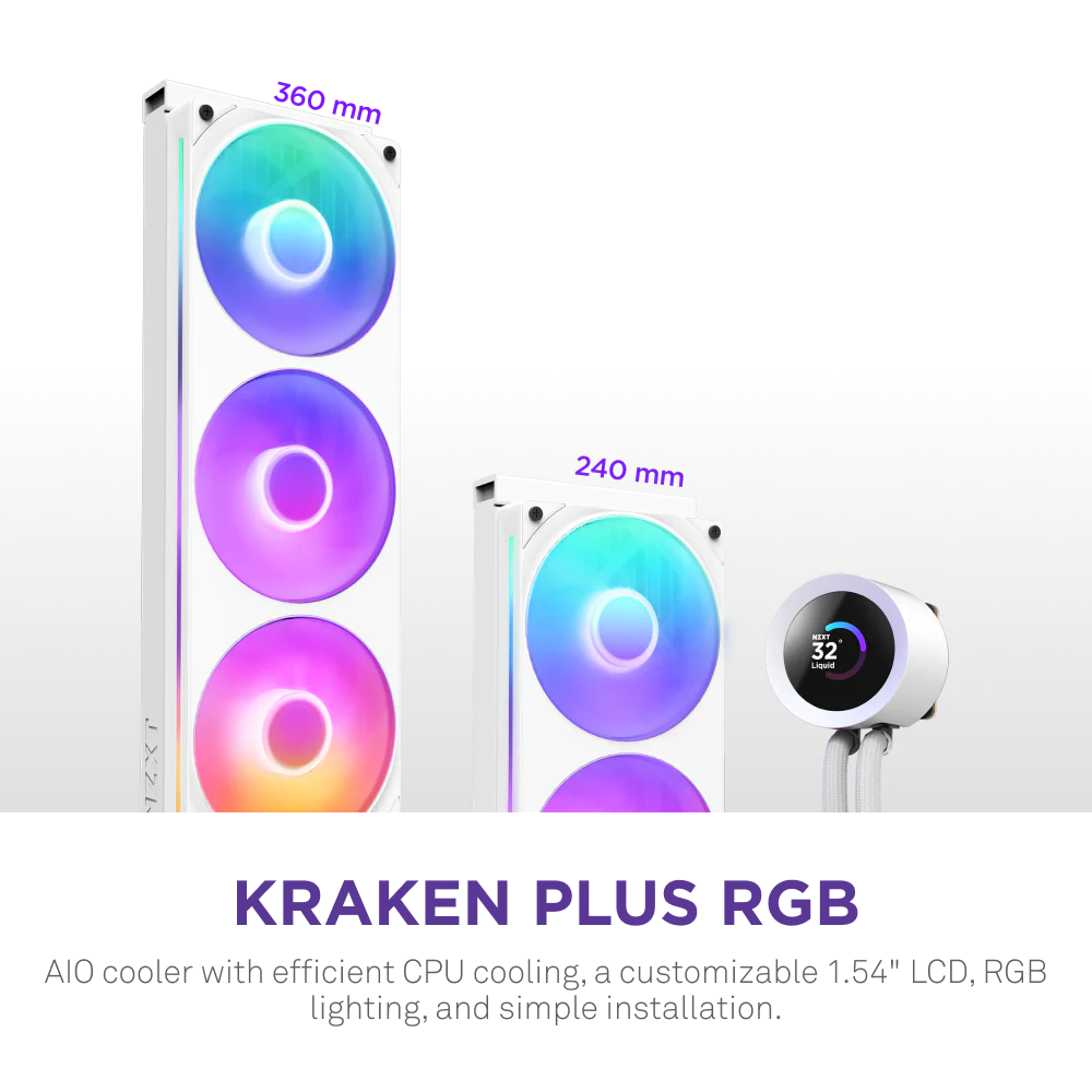 NZXT Kraken Plus 360 RGB with LCD Display (White) AIO Liquid Cooler NZXT