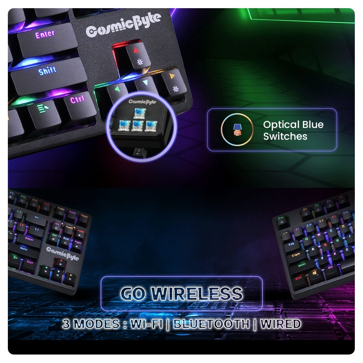 Cosmic Byte Trinity (CB-GK-39) Optical Swappable Blue Switches Mechanical Keyboard (Wireless) Keyboard modxcomputers