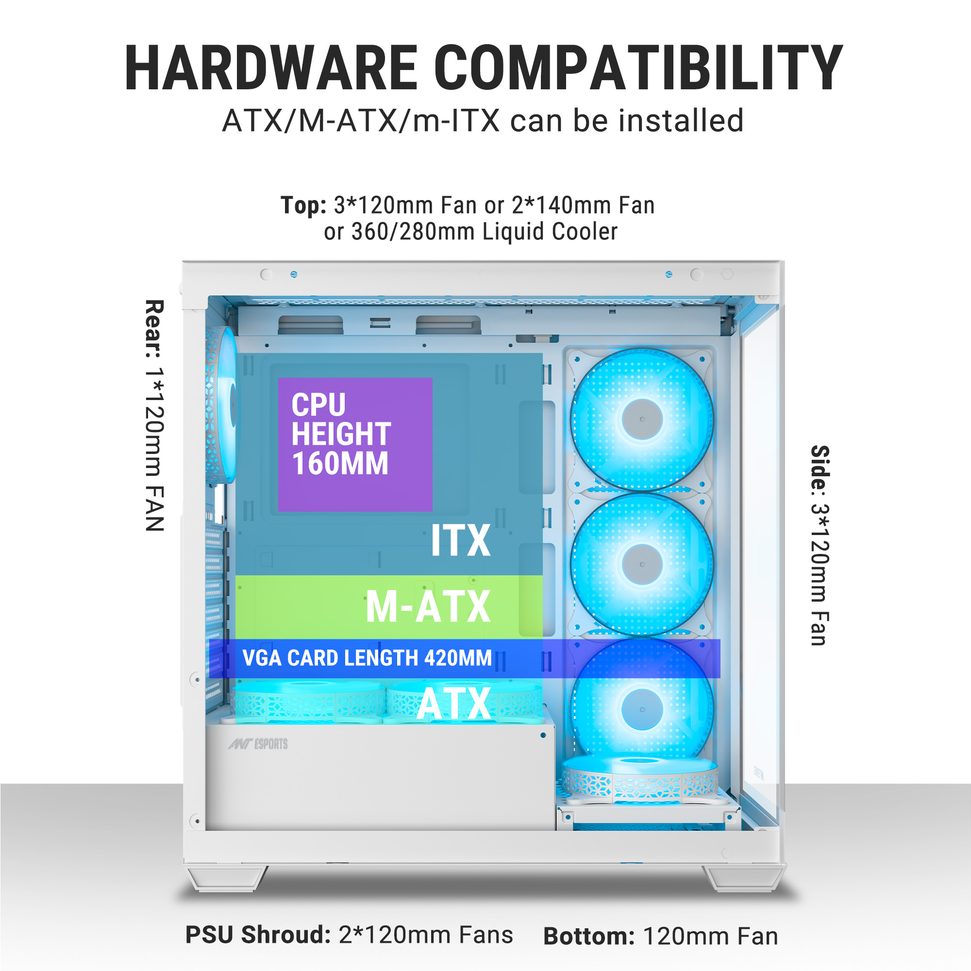 Ant Esports Crystal X7 ARGB (White) Cabinet image 7