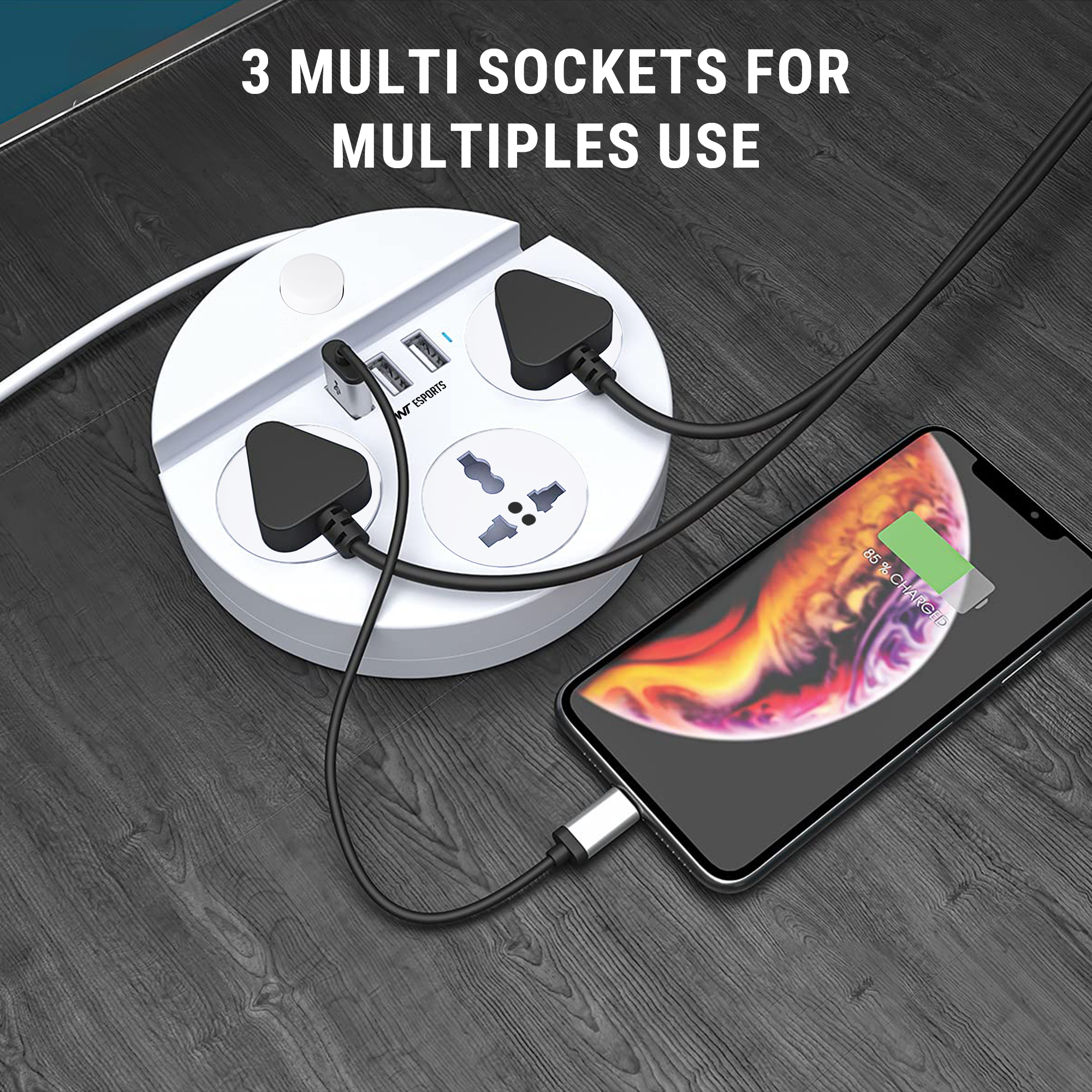 Ant Esports PS330 Power Strip with 3 Universal Sockets, 3 USB Ports (White) Power Strip modxcomputers