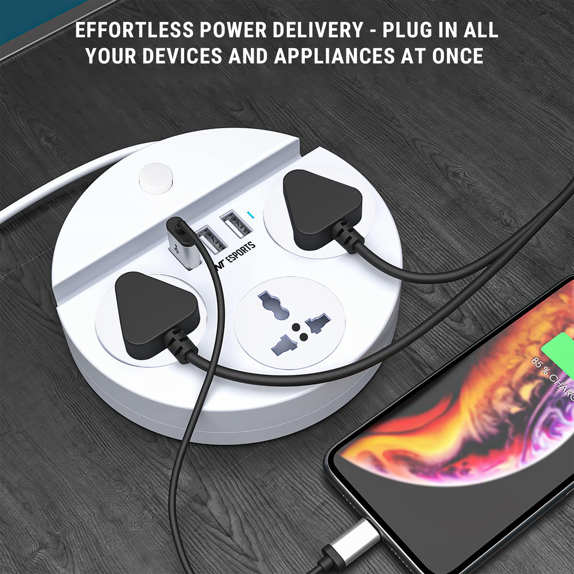 Ant Esports PS330 Power Strip with 3 Universal Sockets, 3 USB Ports (White) Power Strip Ant