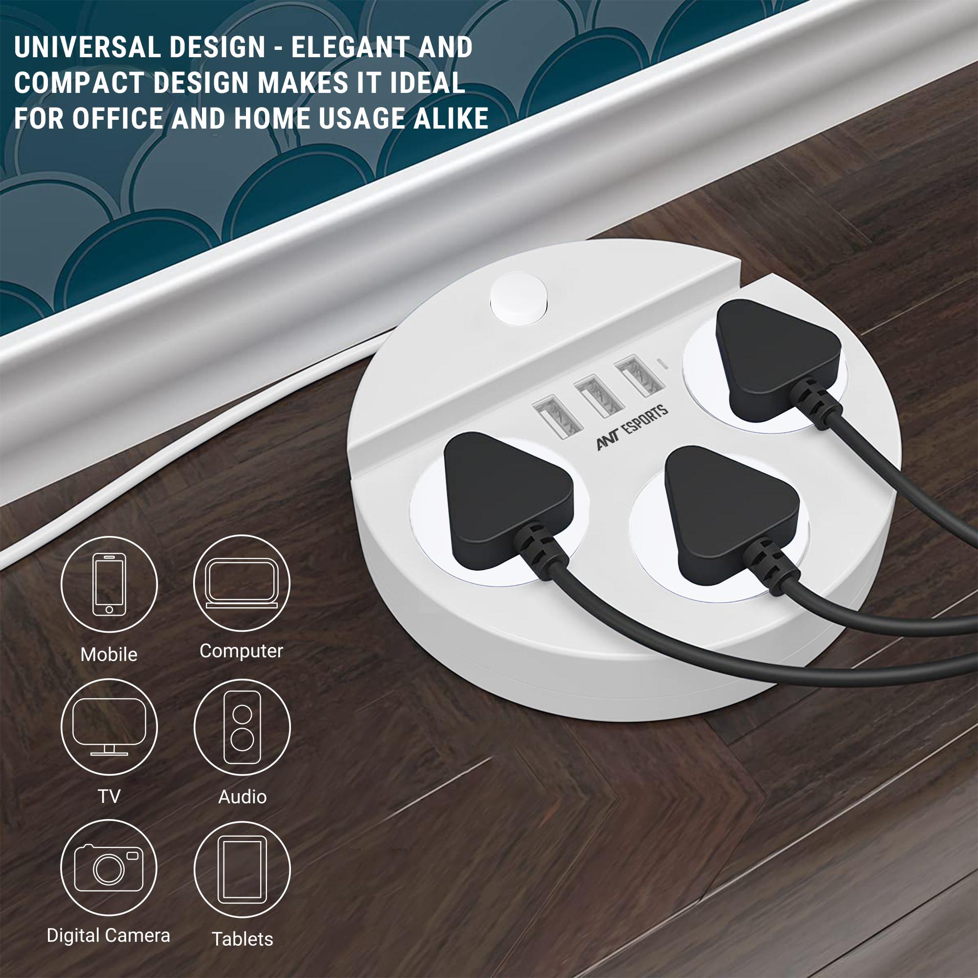 Buy Ant Esports PS330 Power Strip with 3 Universal Sockets, 3 USB Ports (White) Power Strip