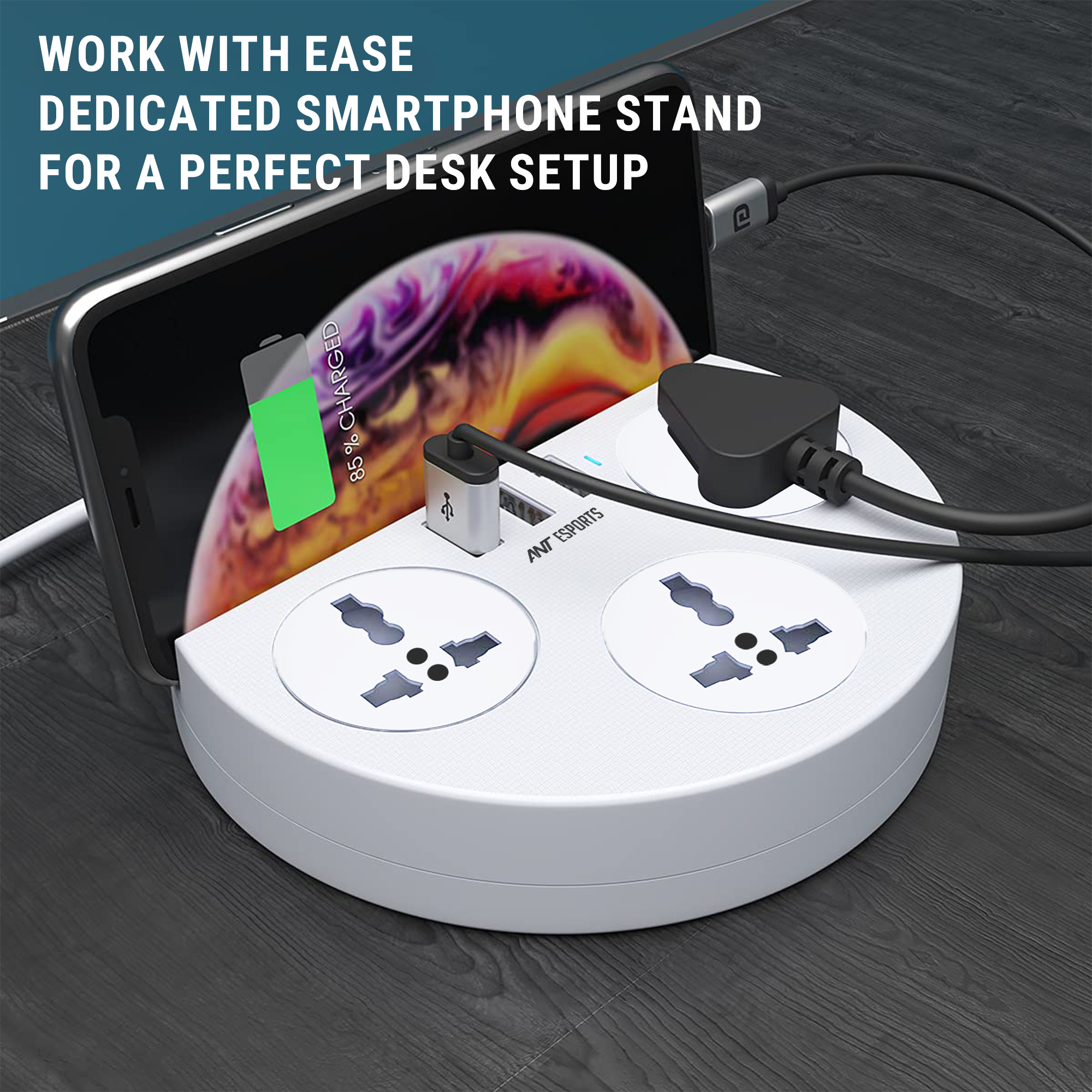Ant Esports PS330 Power Strip with 3 Universal Sockets, 3 USB Ports (White) Power Strip Esports