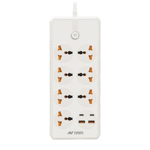 Ant Esports PS722 Power Strip with 7 Universal Sockets, 2 USB, 2 Type-C Ports (White)