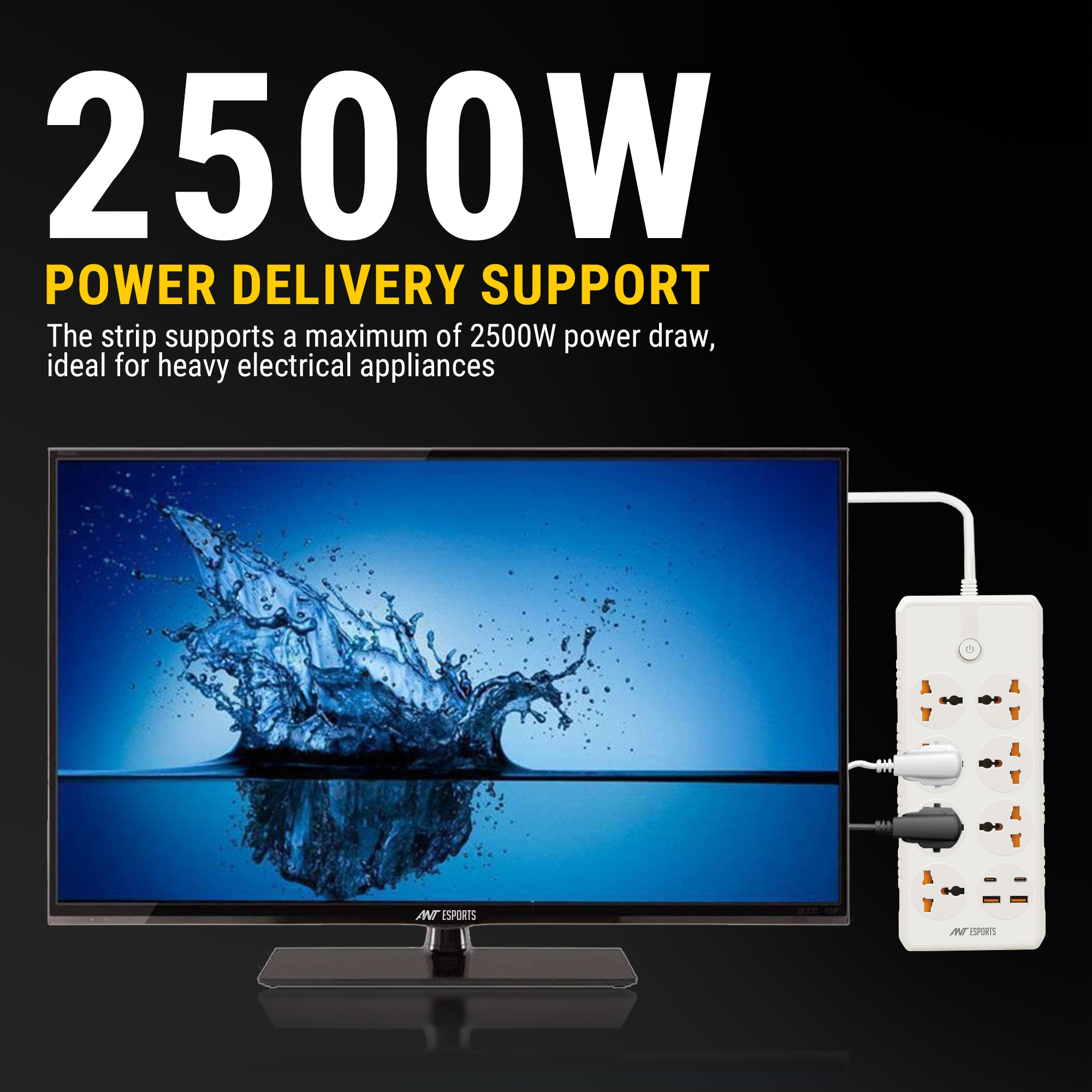 Buy Ant Esports PS722 Power Strip with 7 Universal Sockets, 2 USB, 2 Type-C Ports (White) Power Strip