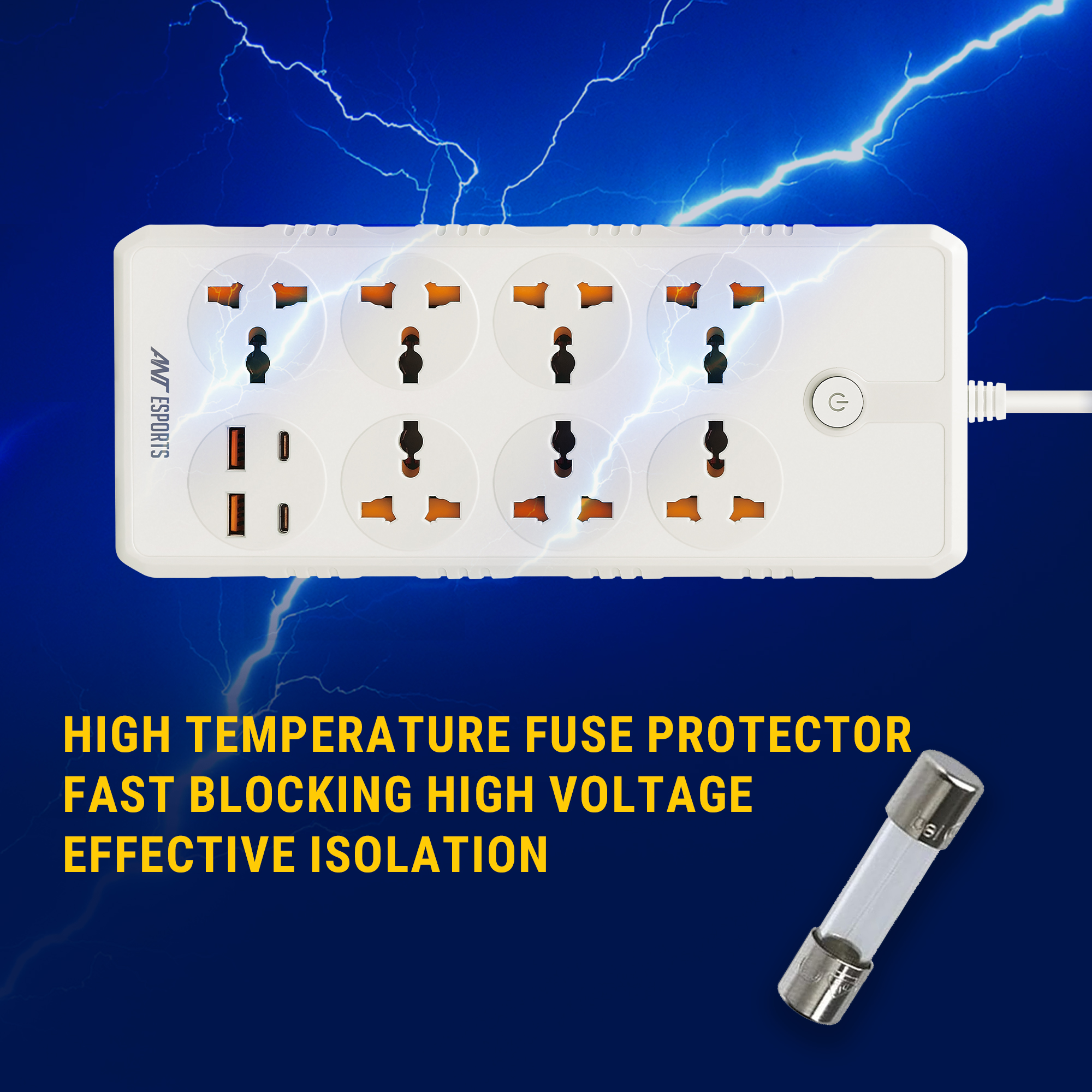 Ant Esports PS722 Power Strip with 7 Universal Sockets, 2 USB, 2 Type-C Ports (White) Power Strip image 6