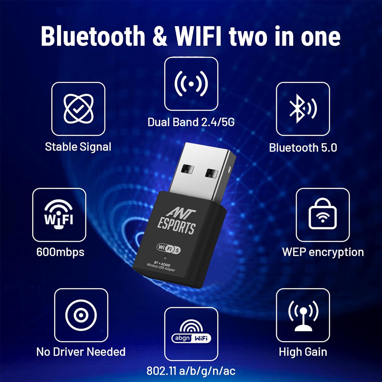 Ant Esports AE600B 600 Mbps 5GHz Wi-Fi and Bluetooth USB Dongle USB Device image 8