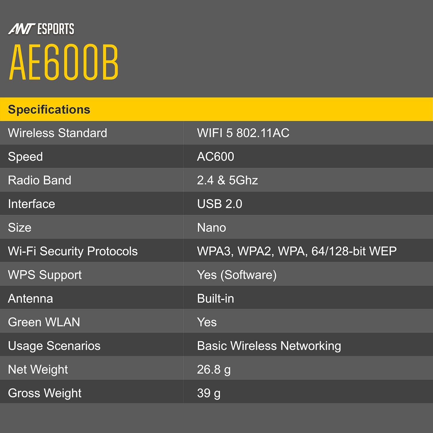 Ant Esports AE600B 600 Mbps 5GHz Wi-Fi and Bluetooth USB Dongle USB Device image 9