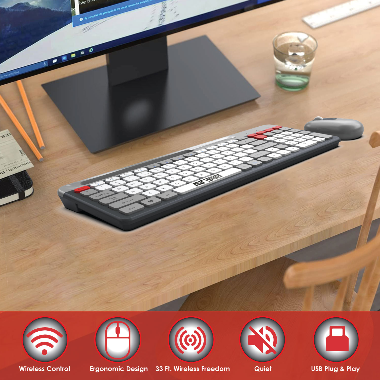 Buy Ant Esports WKM22 Wireless (Grey) Keyboard and Mouse Combo
