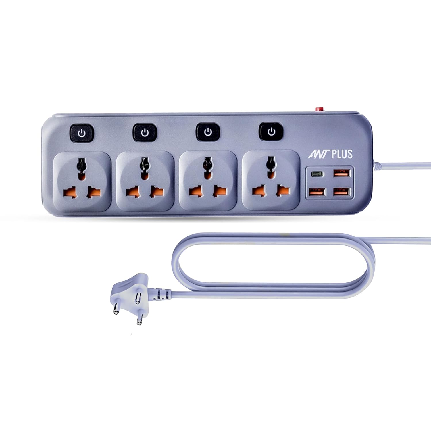 Ant Plus PS431 Power Strip with 4 Universal Socket, 3 USB, 1 Type-C Ports (Grey)