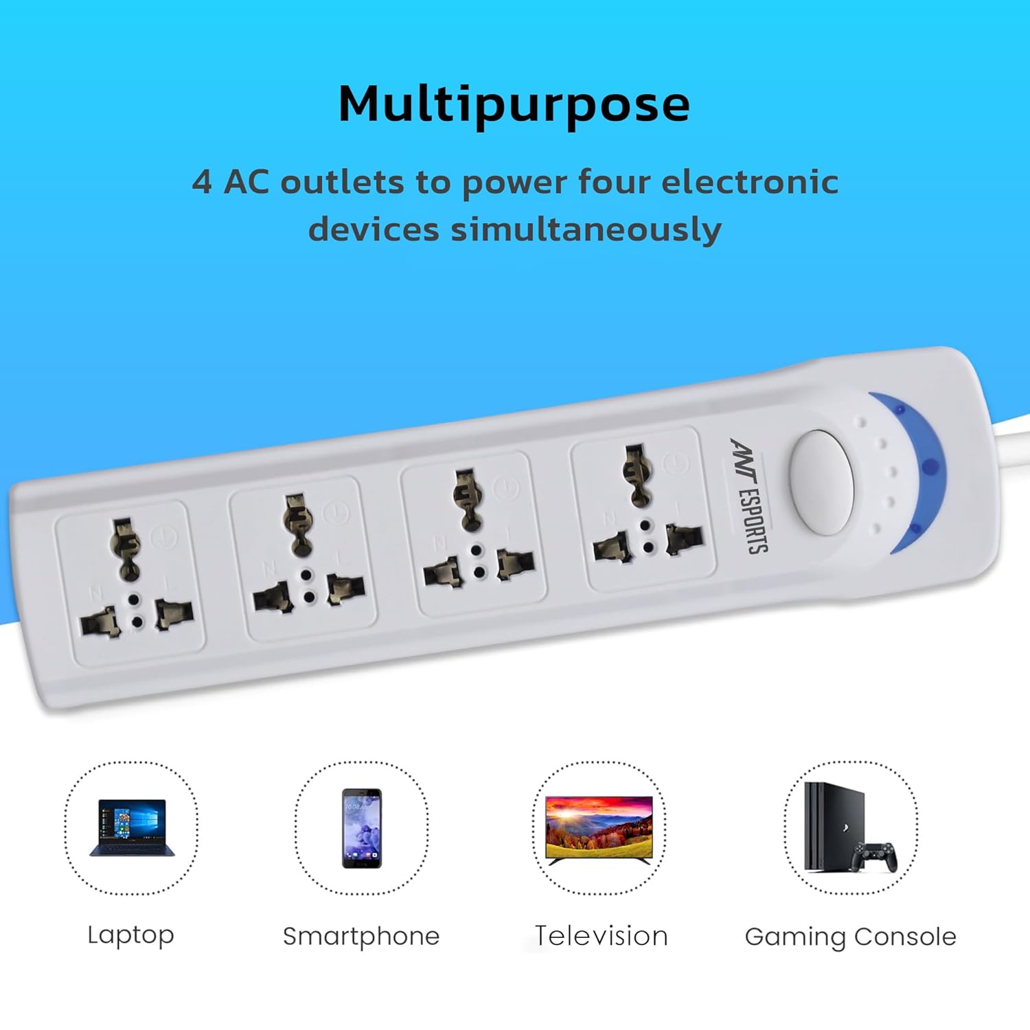 Ant Esports PS400 Power Strip with 4 Universal Socket (White) Power Strip Esports