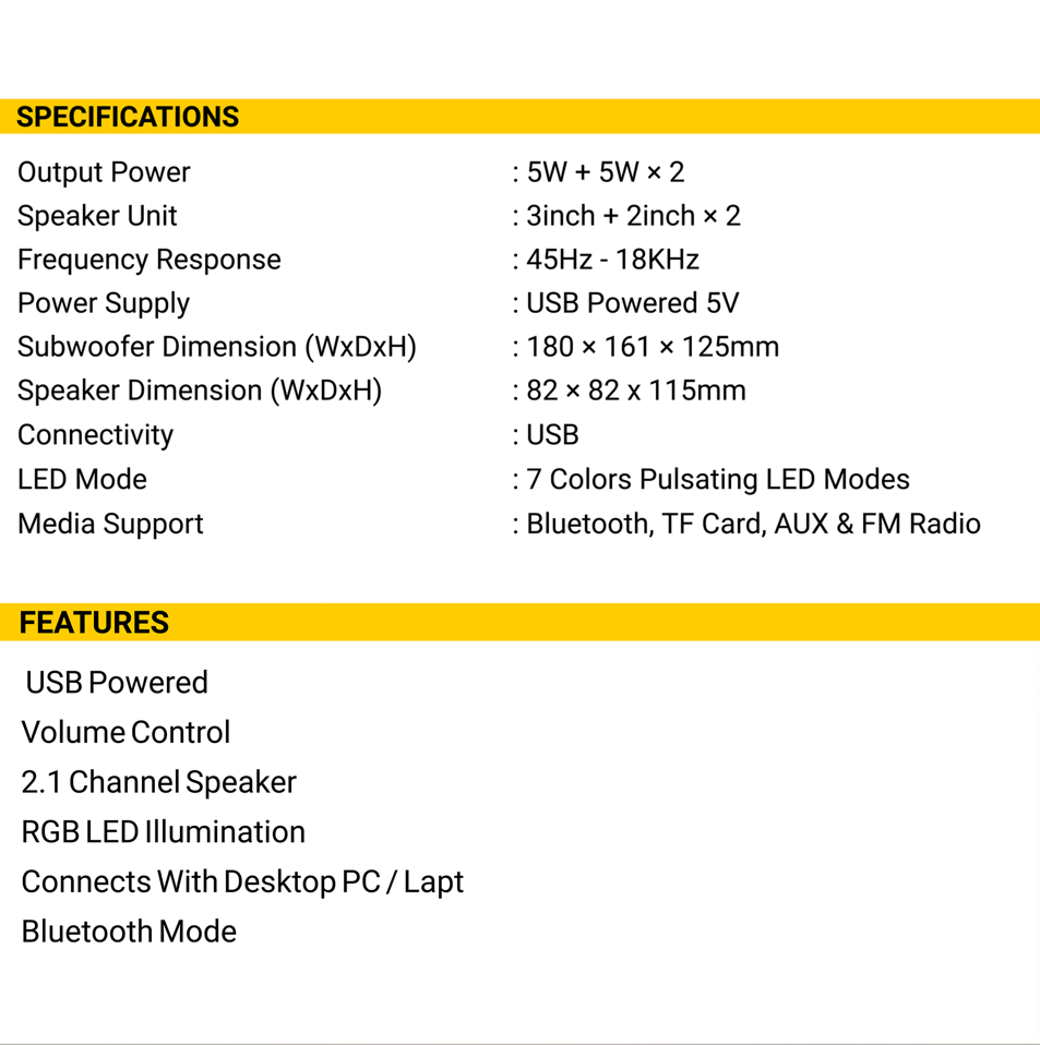 Ant Esports GS350 Pro 2.1 Channel RGB Stereo Gaming Speaker image 9