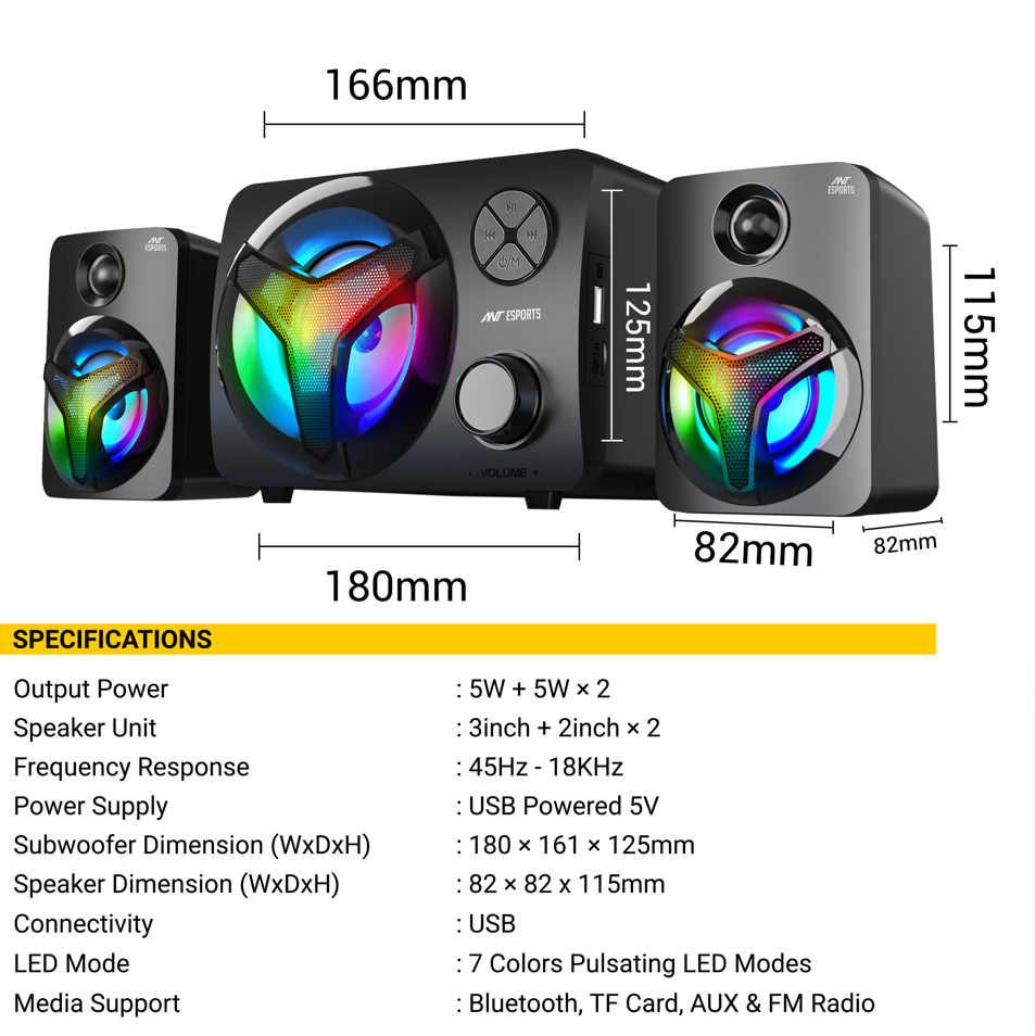 Ant Esports GS350 Pro 2.1 Channel RGB Stereo Gaming Speaker image 8