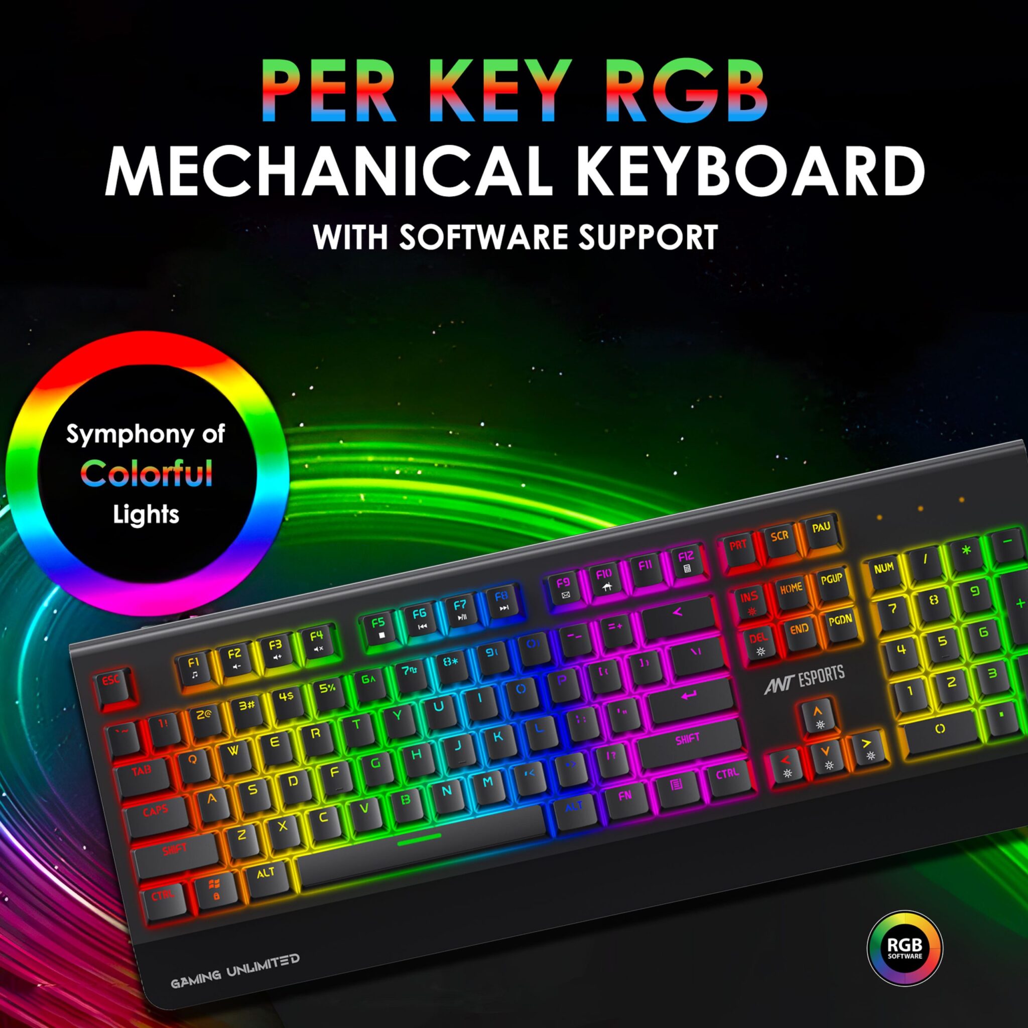 Ant Esports MK4000 RGB Mechanical Gaming Keyboard with Per Key RGB (Red Switches) (Black) Keyboard Ant