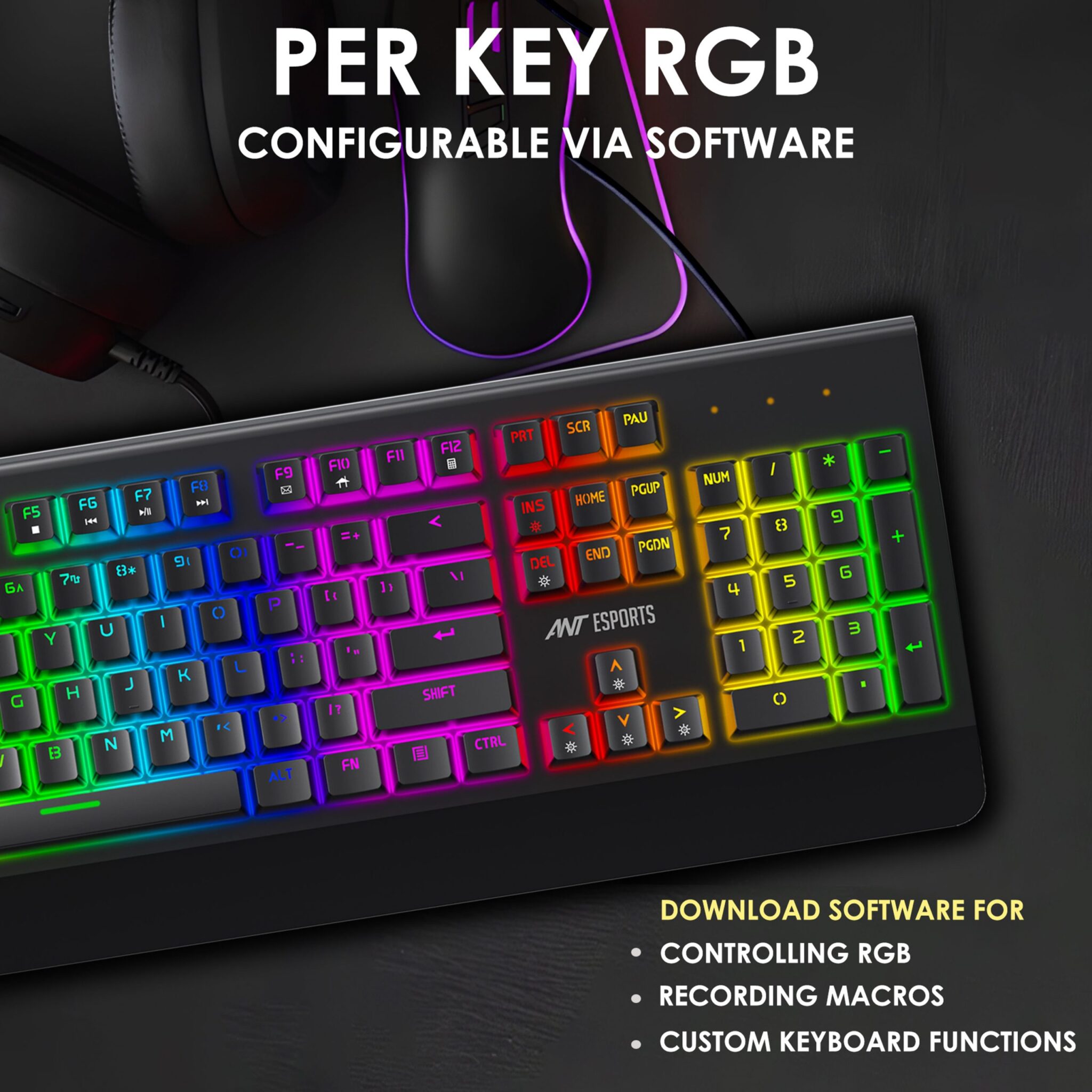 Ant Esports MK4000 RGB Mechanical Gaming Keyboard with Per Key RGB (Red Switches) (Black) Keyboard image 6
