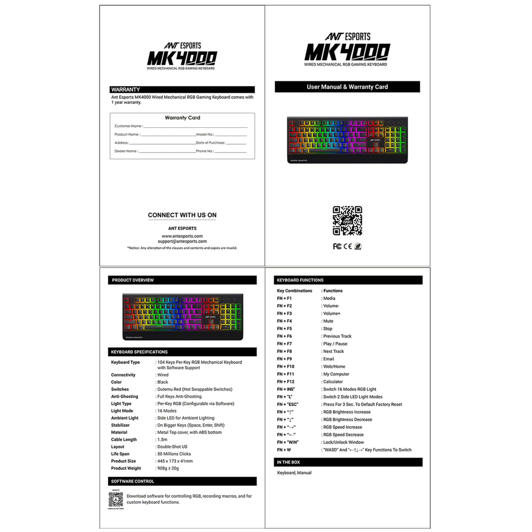 Ant Esports MK4000 RGB Mechanical Gaming Keyboard with Per Key RGB (Red Switches) (Black) Keyboard image 8