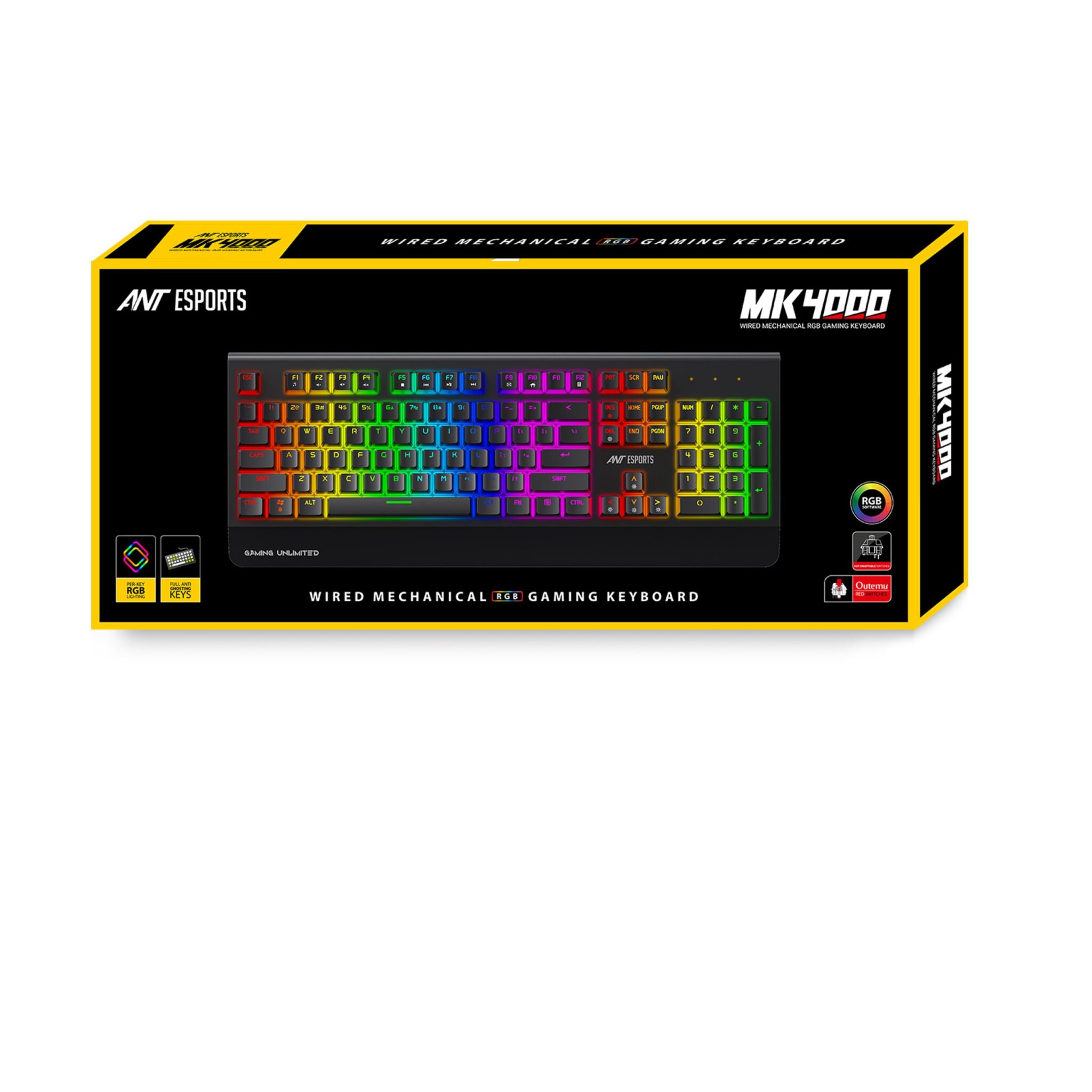 Ant Esports MK4000 RGB Mechanical Gaming Keyboard with Per Key RGB (Red Switches) (Black) Keyboard image 9