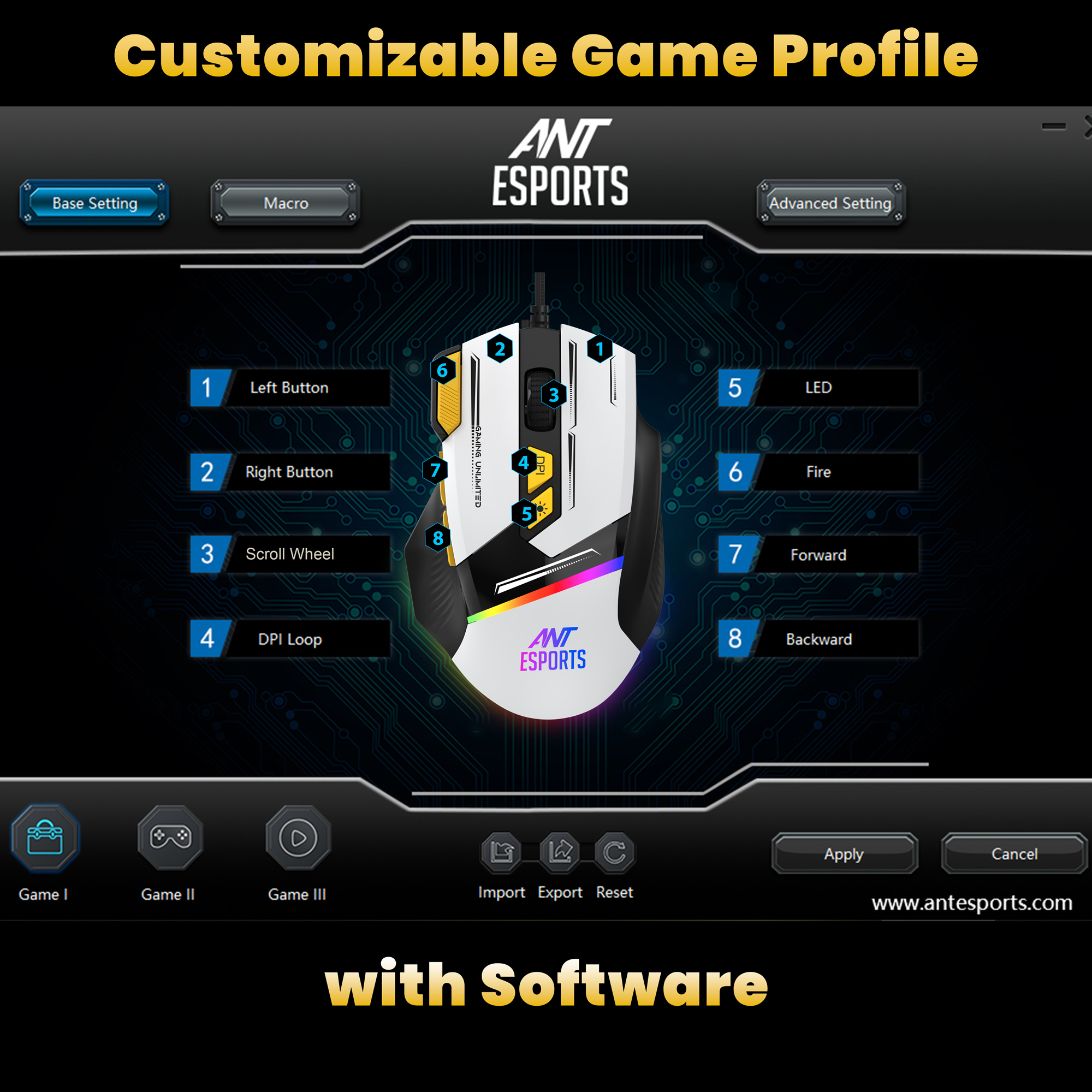 Ant Esports GM333 Wired Optical Ergonomic Design (Black-White-Yellow) Gaming Mouse modxcomputers