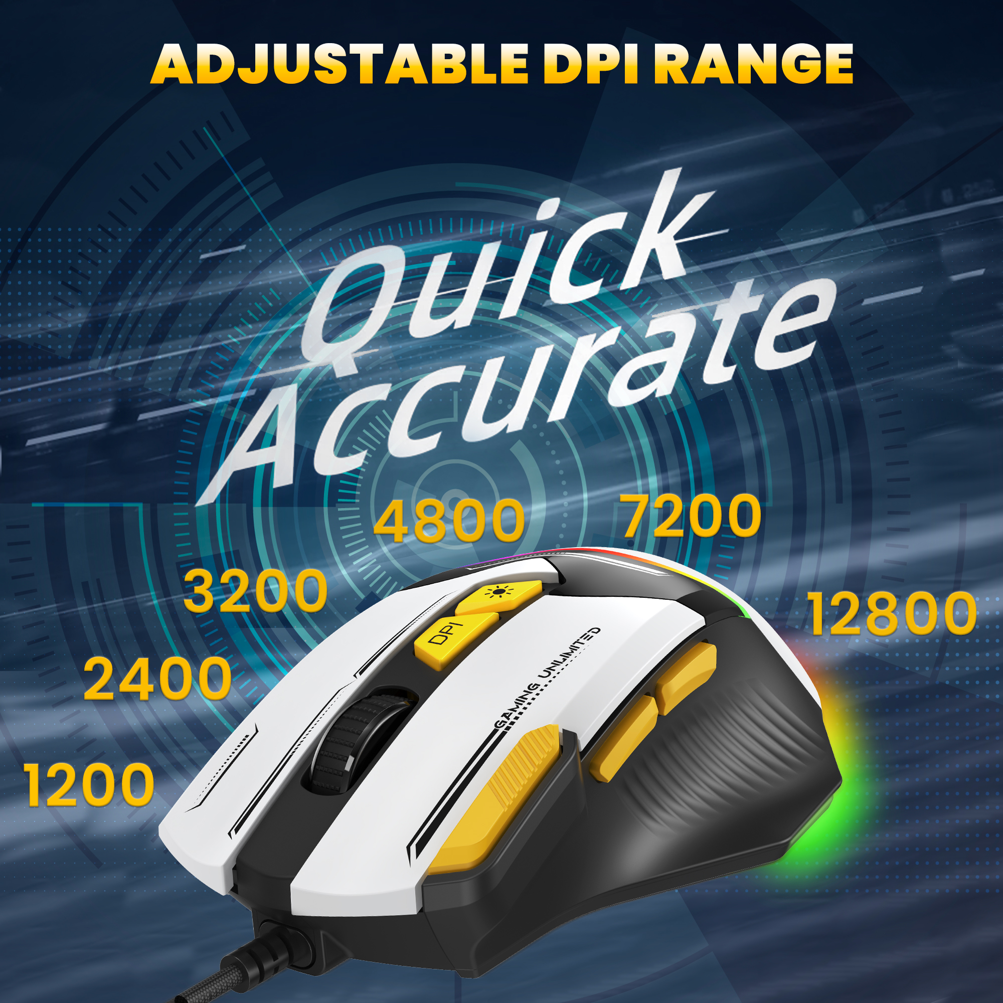 Ant Esports GM333 Wired Optical Ergonomic Design (Black-White-Yellow) Gaming Mouse image 6