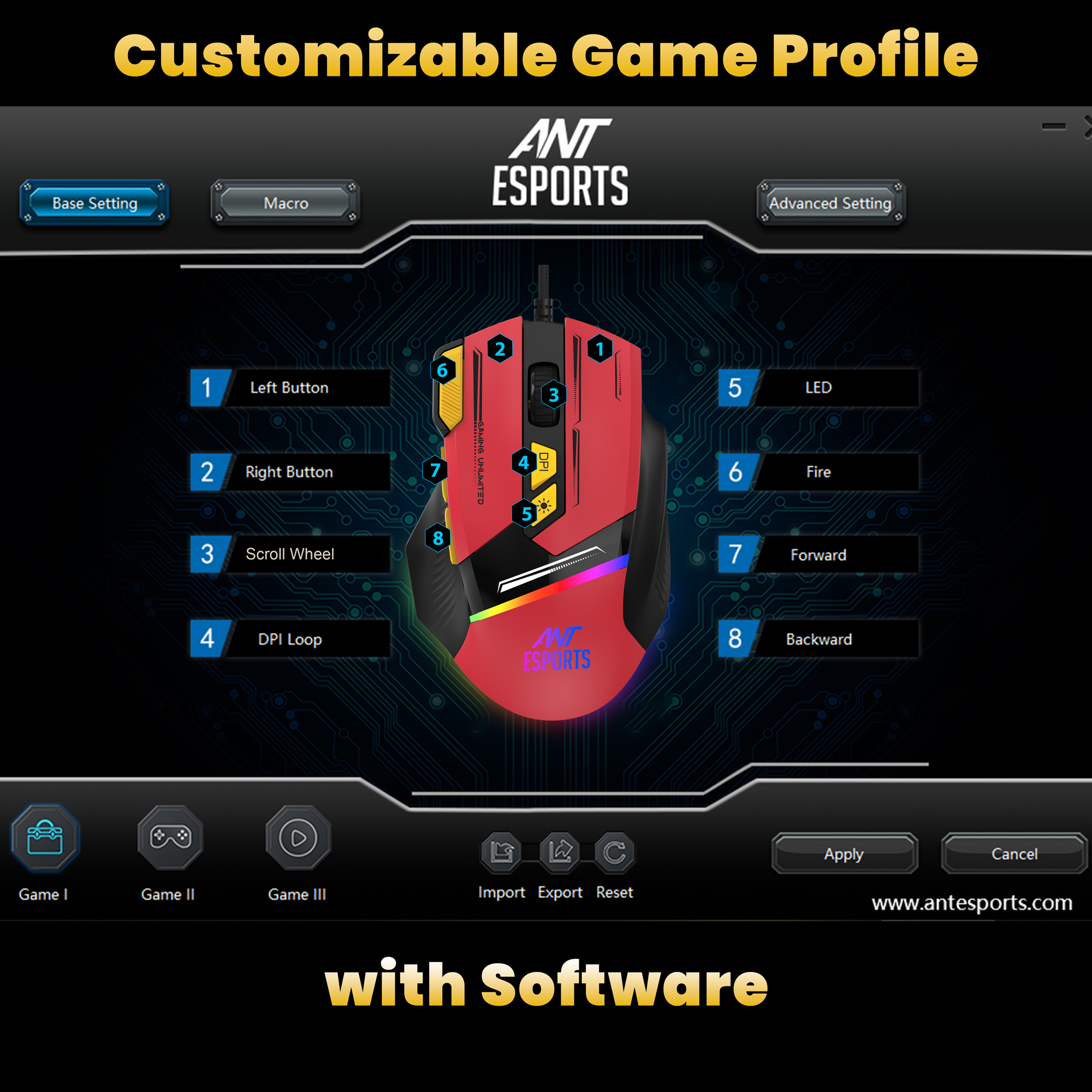 Ant Esports GM333 Wired Optical Ergonomic Design (Black-Red-Yellow) Gaming Mouse modxcomputers