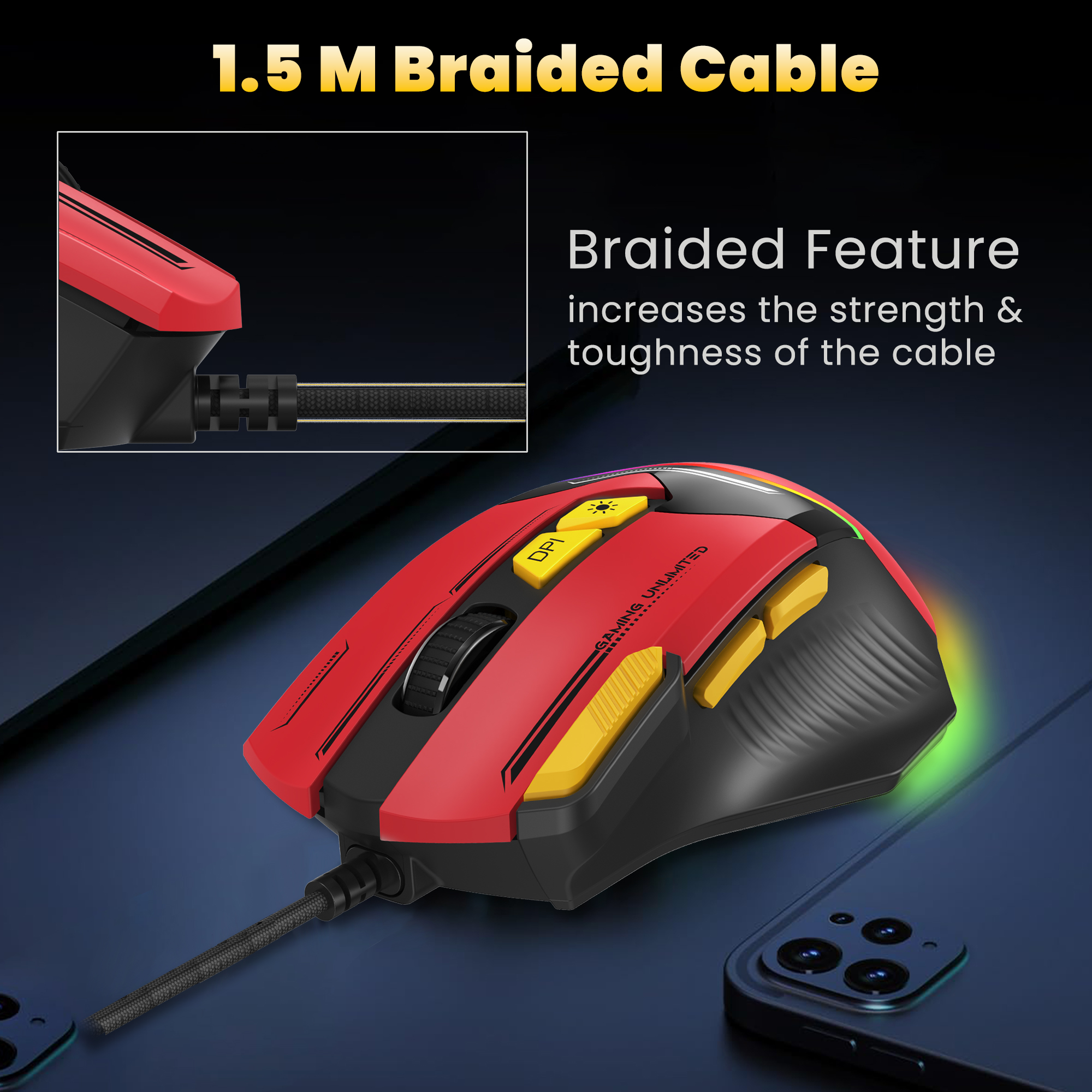Ant Esports GM333 Wired Optical Ergonomic Design (Black-Red-Yellow) Gaming Mouse image 7