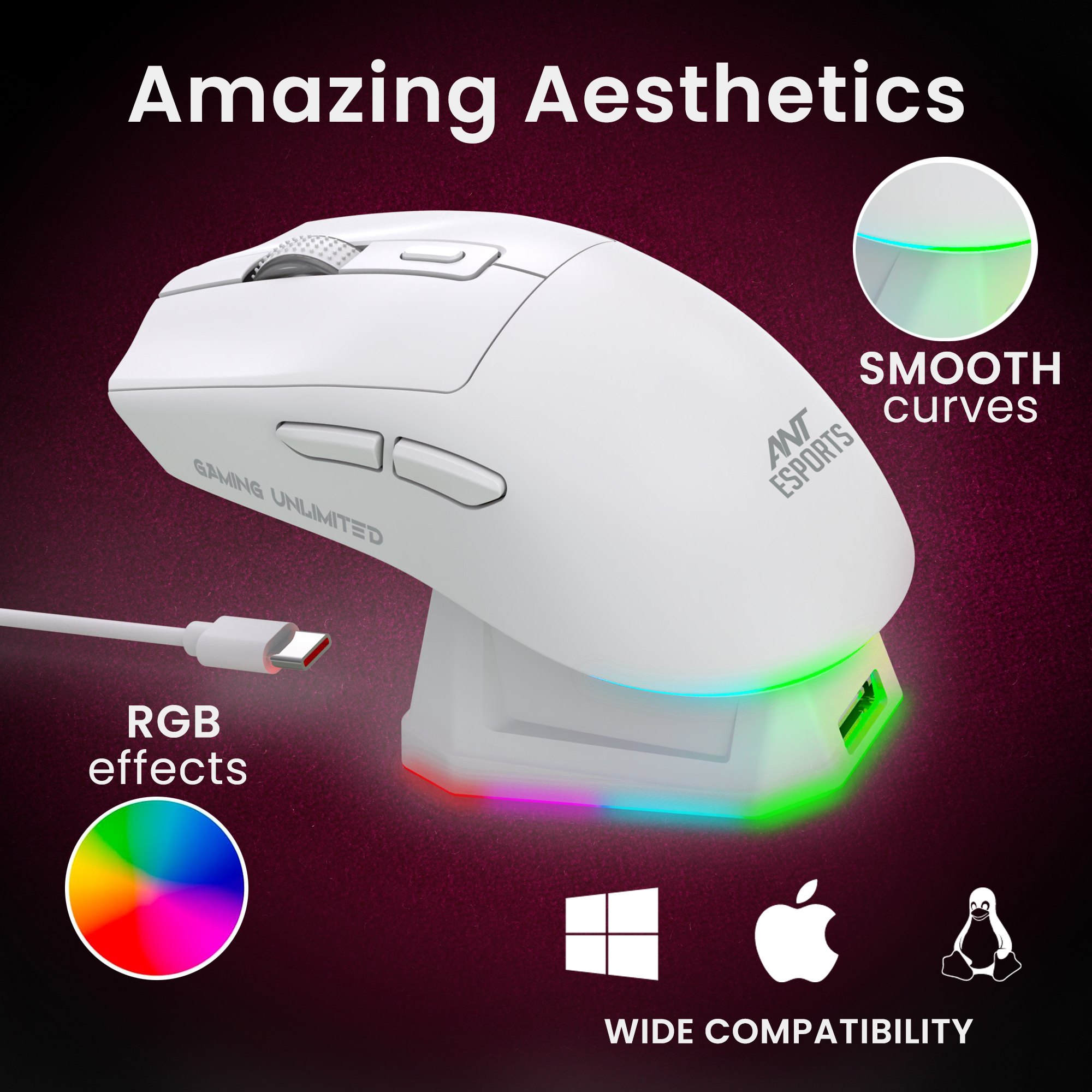 Ant Esports GM810 Pro Wireless Optical (White) Gaming Mouse image 8