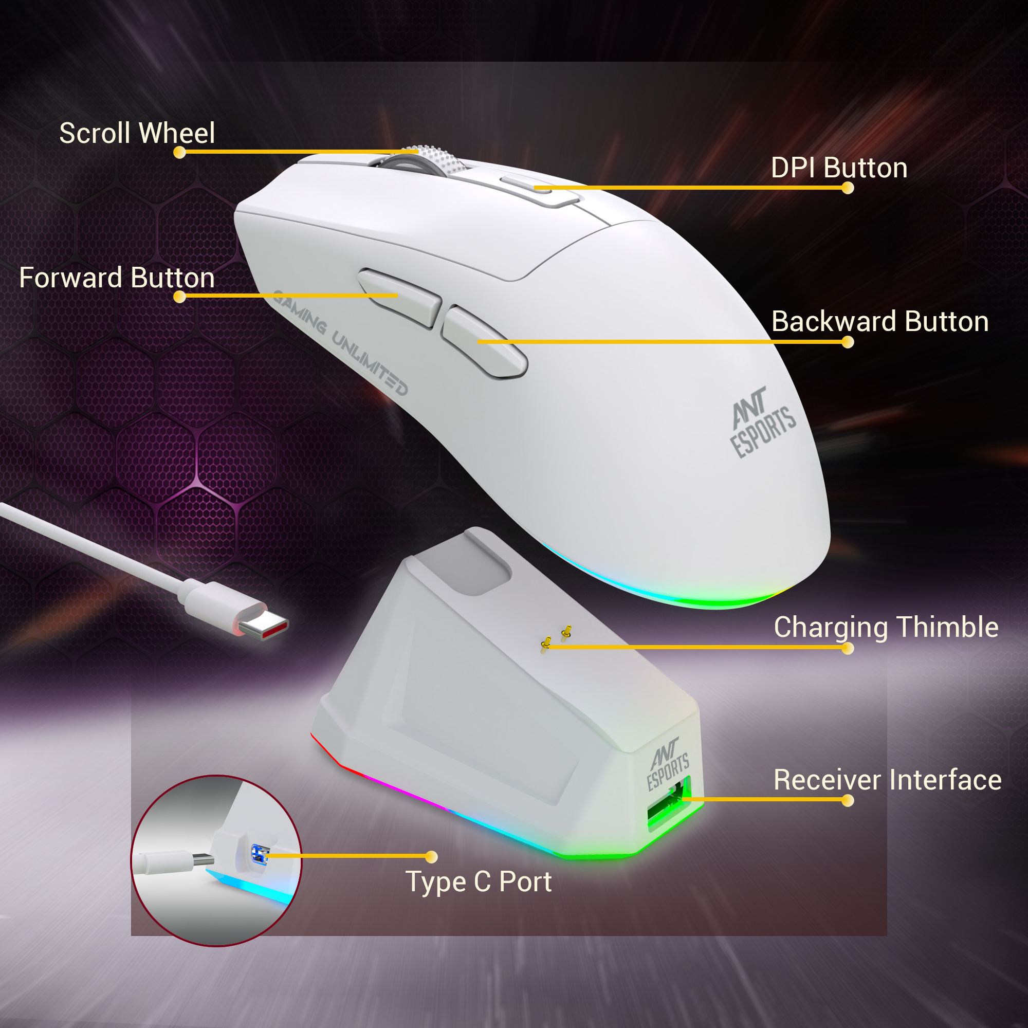 Ant Esports GM810 Pro Wireless Optical (White) Gaming Mouse image 7