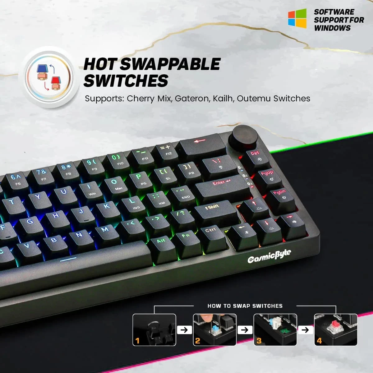 Buy Cosmic Byte Astra (CB-GK-33) Hot-Swappable Blue Switches with Per Key RGB Mechanical Keyboard