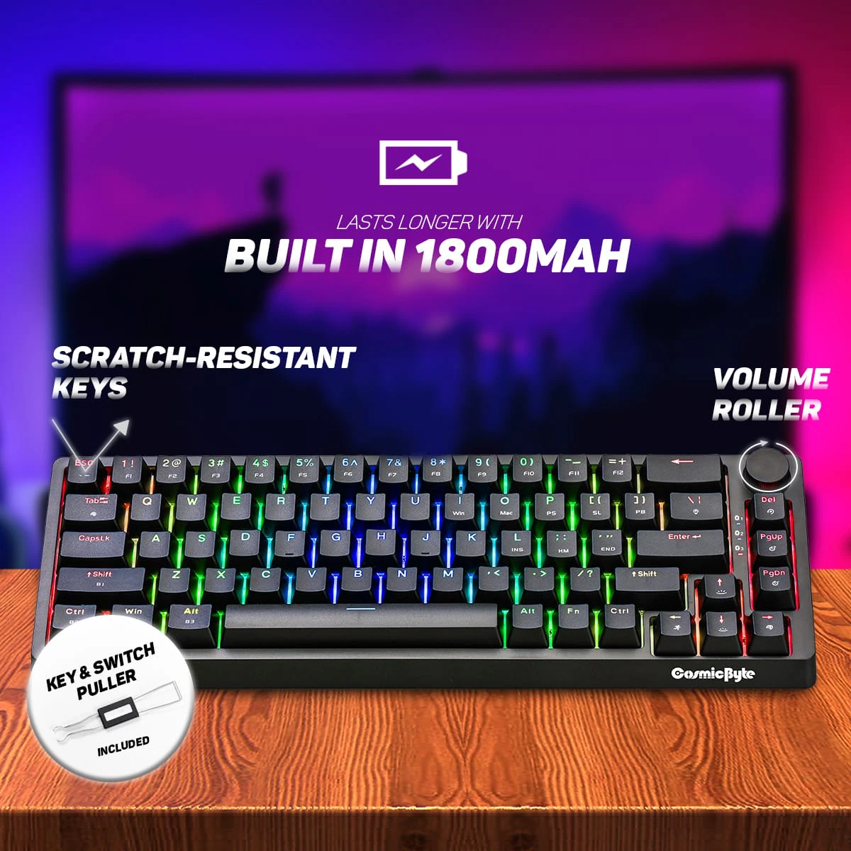 Cosmic Byte Astra (CB-GK-33) Hot-Swappable Blue Switches with Per Key RGB Mechanical Keyboard image 11