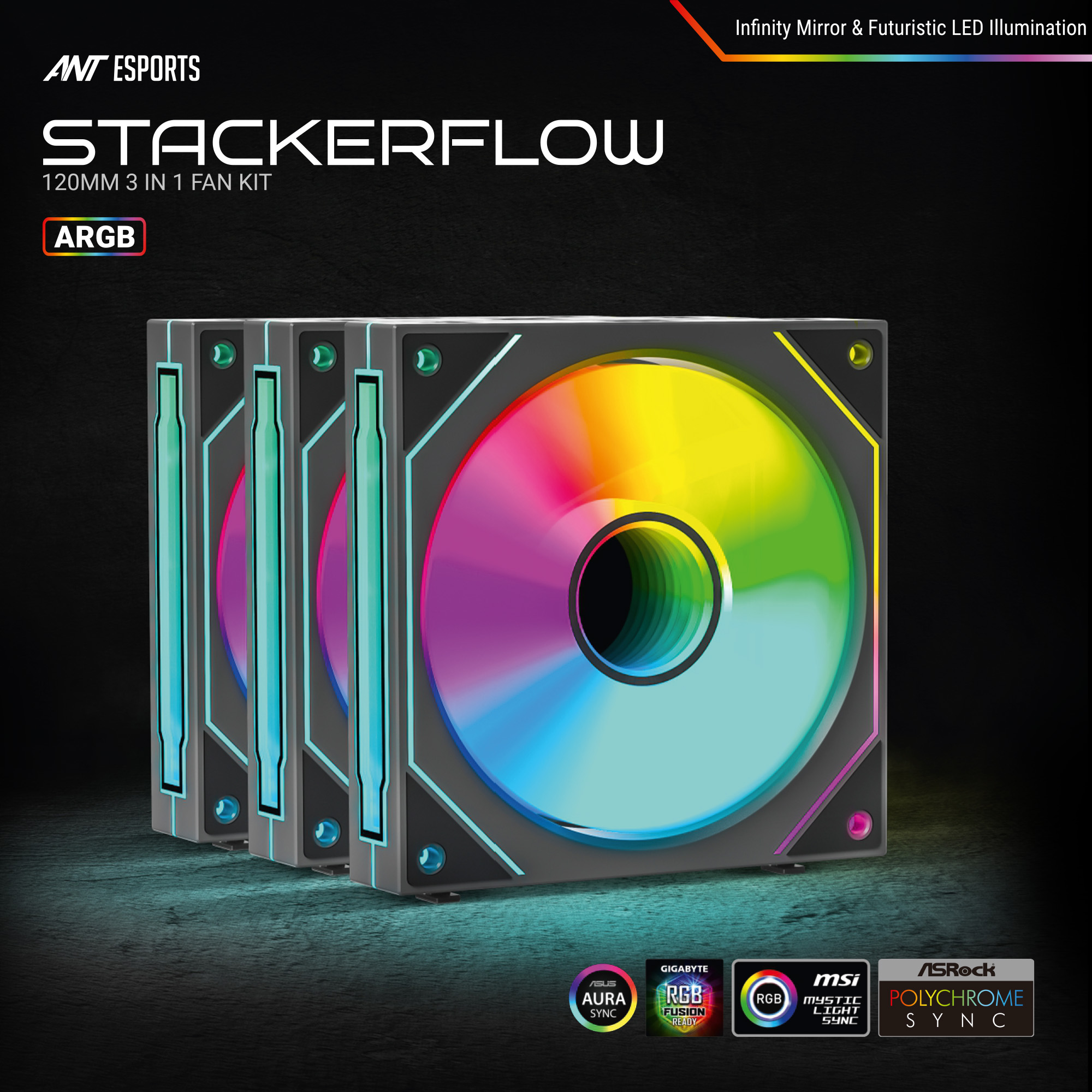 Ant Esports Stackerflow 120mm ARGB (Triple Pack) (Black) Case Fans image 13