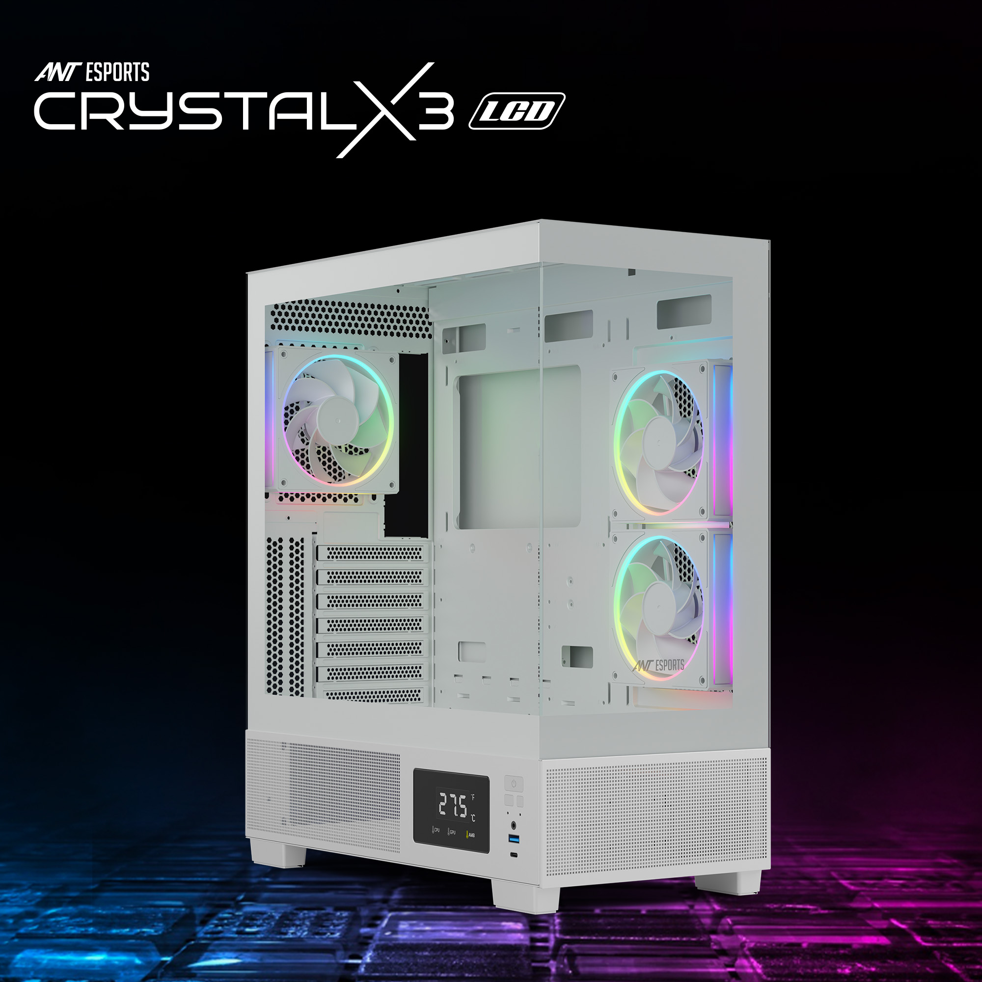 Ant Esports Crystal X3 LCD ARGB (White) Cabinet Ant