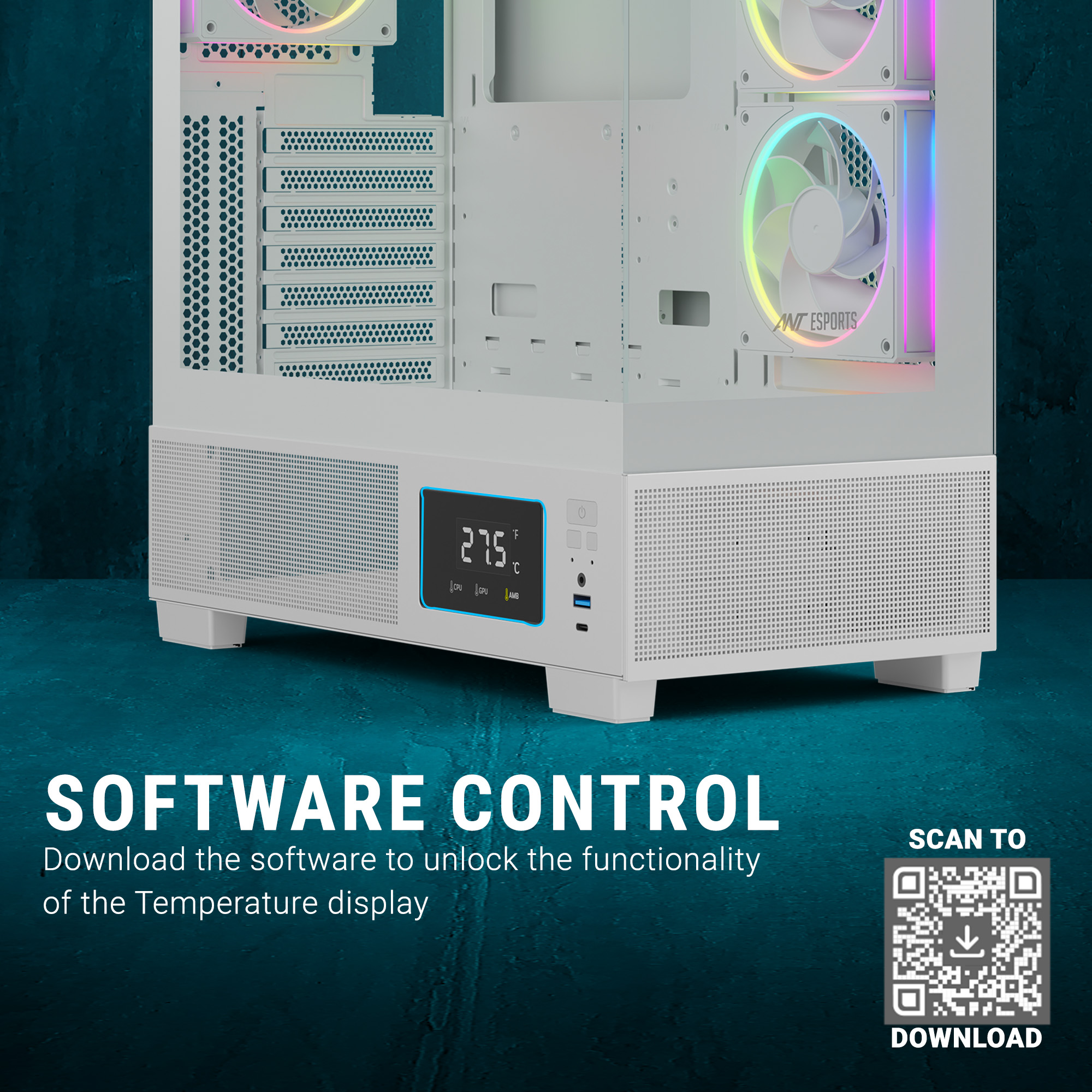 Ant Esports Crystal X3 LCD ARGB (White) Cabinet image 14