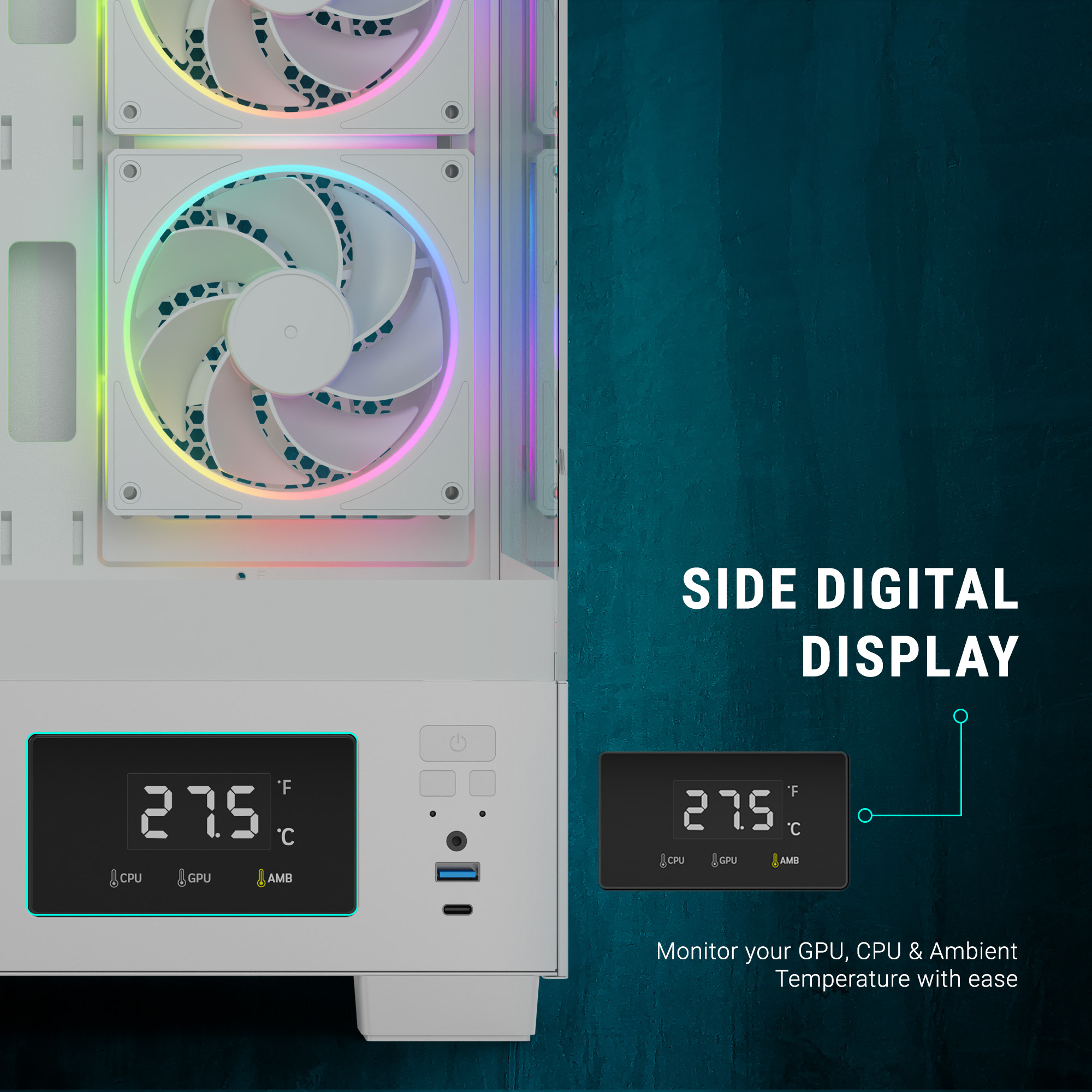 Ant Esports Crystal X3 LCD ARGB (White) Cabinet image 12