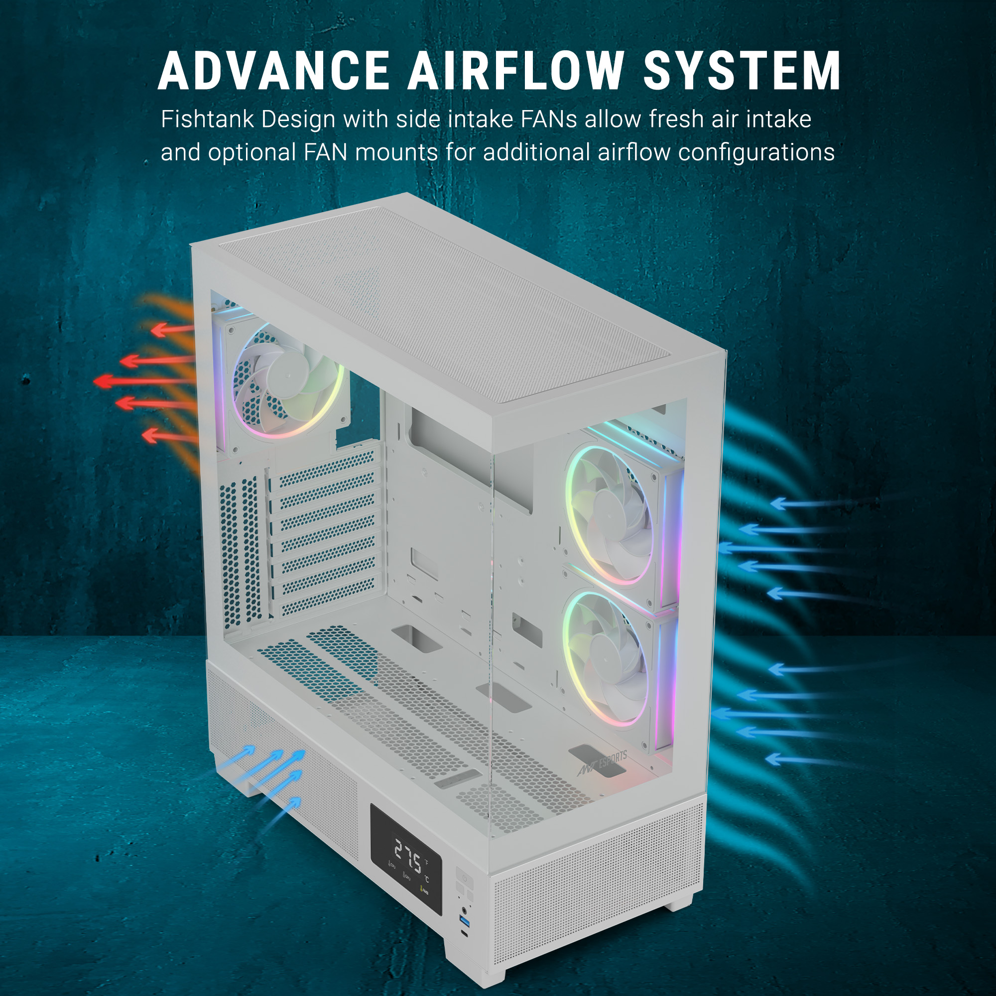 Ant Esports Crystal X3 LCD ARGB (White) Cabinet image 13