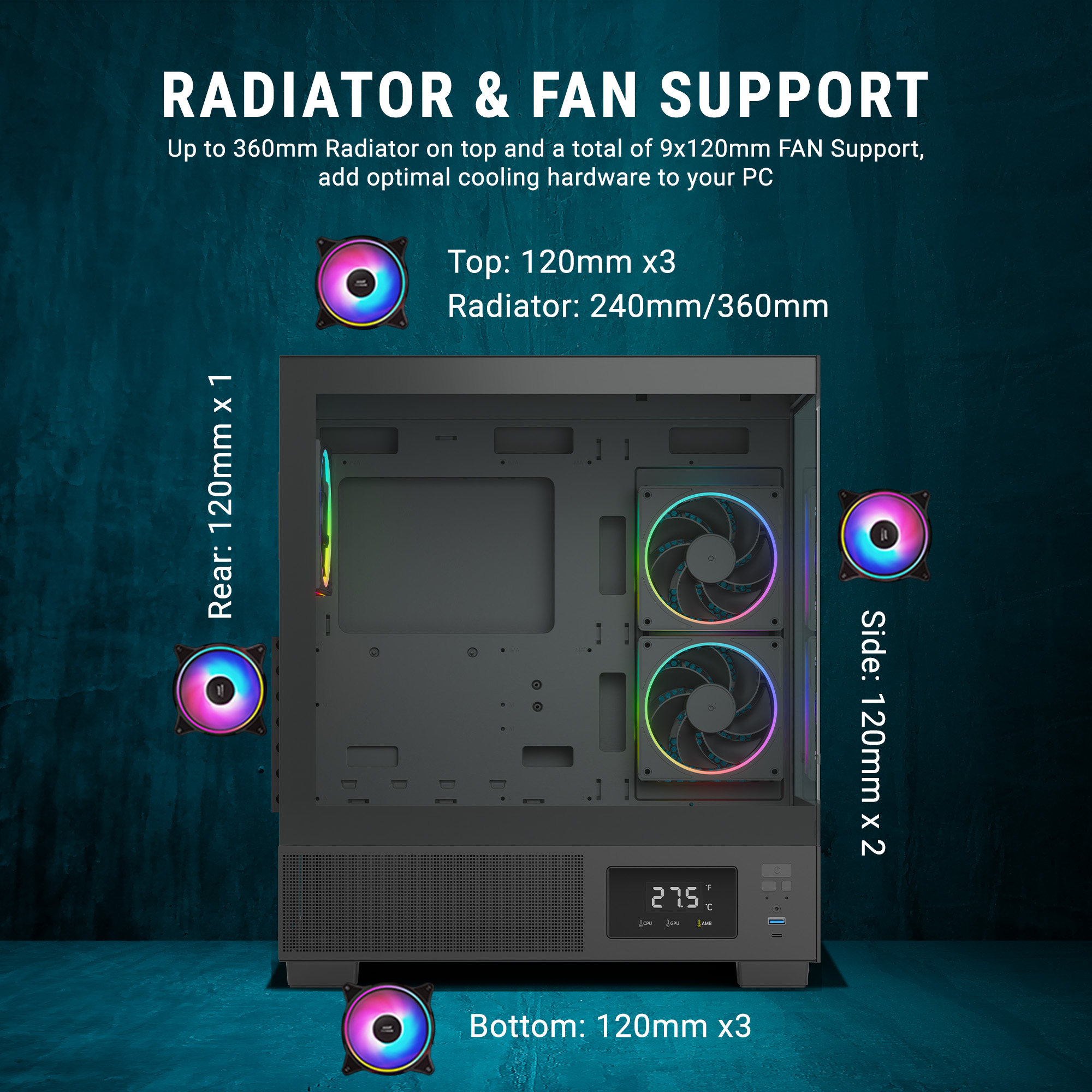 Ant Esports Crystal X3 LCD ARGB (Black) Cabinet image 7