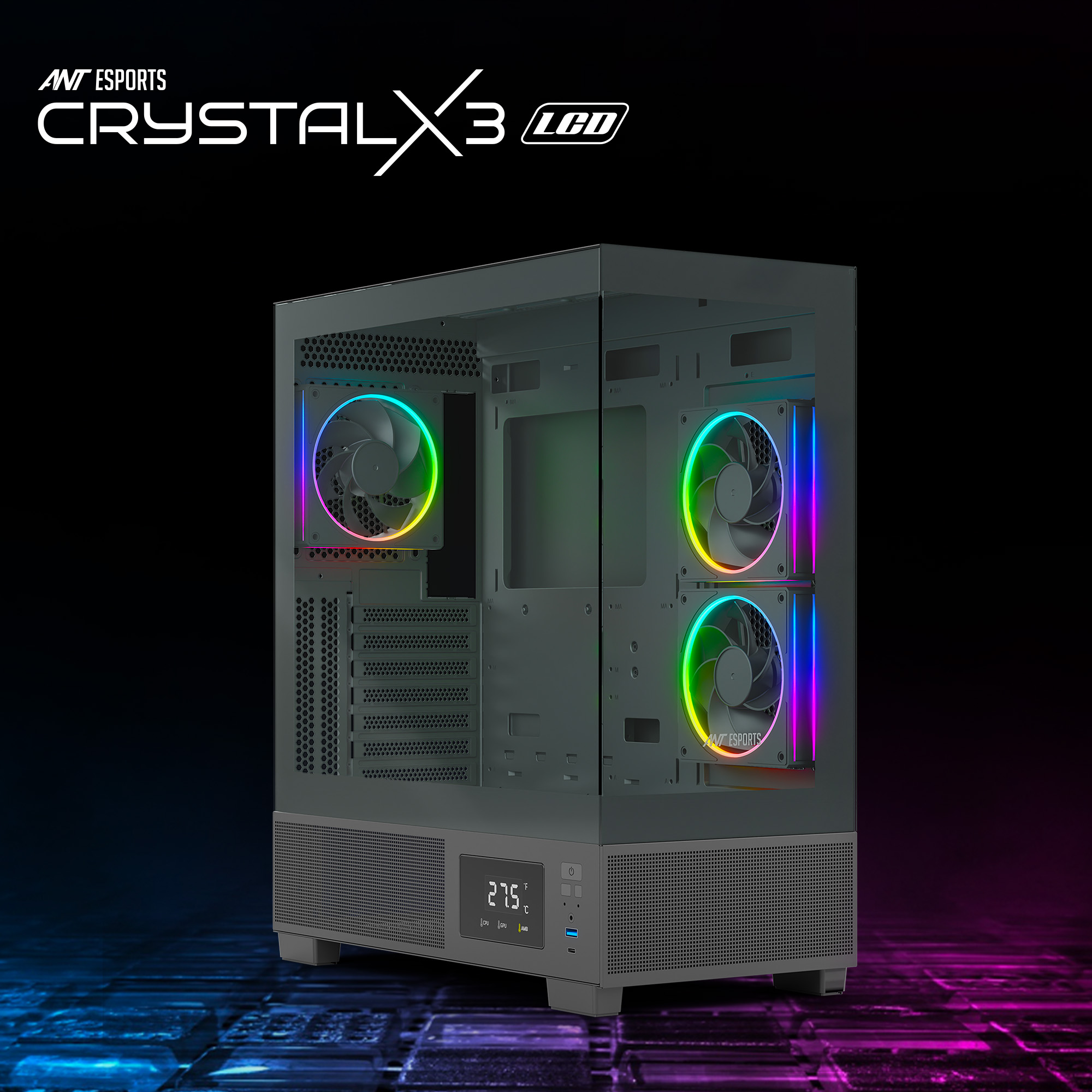 Ant Esports Crystal X3 LCD ARGB (Black) Cabinet Ant