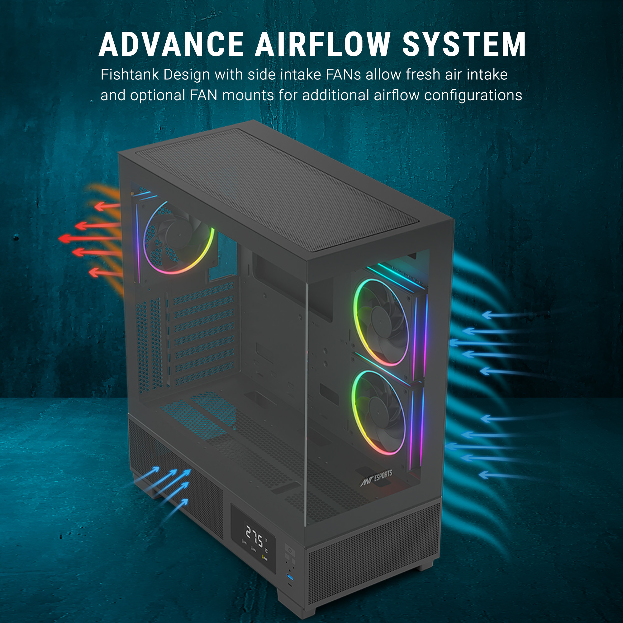 Ant Esports Crystal X3 LCD ARGB (Black) Cabinet image 13