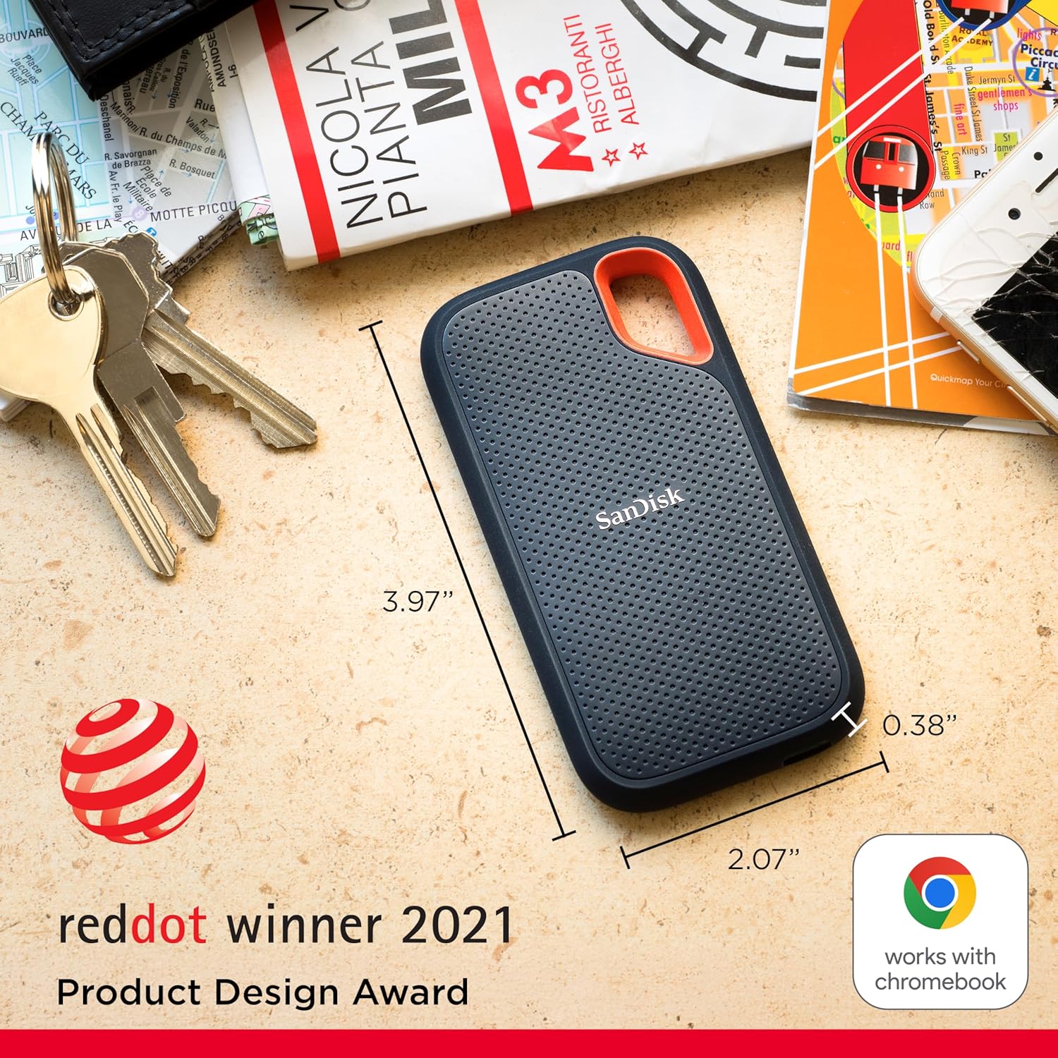 Sandisk Extreme E61 4TB Portable External SSD, 1050MB/s R, 1000MB/s W, Type-C to Type-C Cable, USB-A Adapter (Black) External