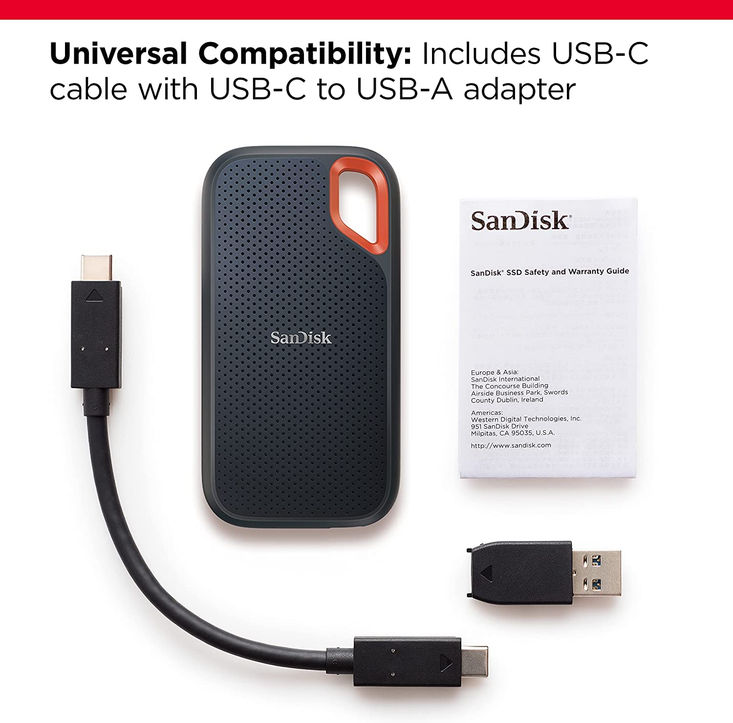 Sandisk Extreme E61 2TB Portable External SSD, 1050MB/s R, 1000MB/s W, Type-C to Type-C Cable, USB-A Adapter (Black) External SSD-img(3)