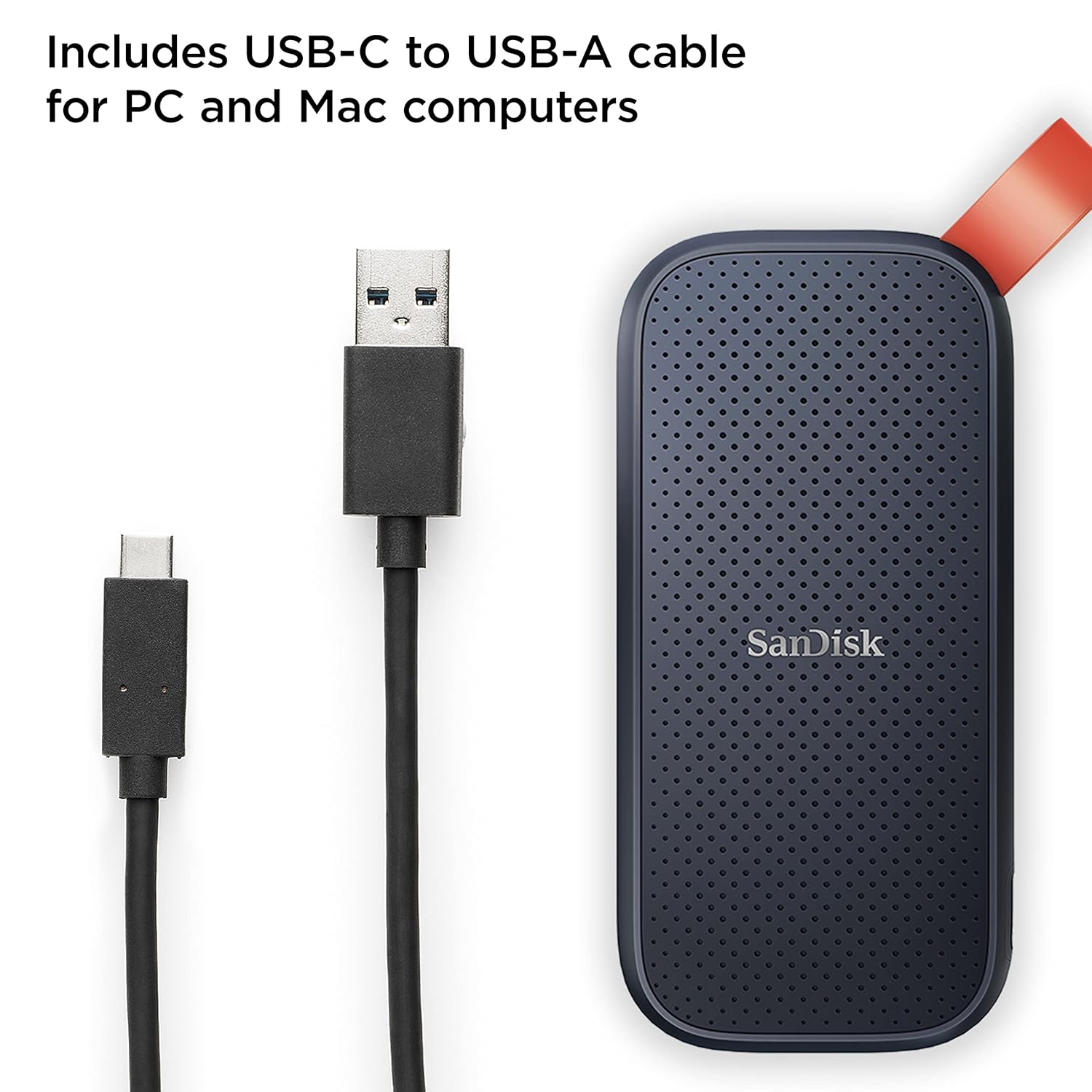 Sandisk E30 1TB Portable, 800MB/s R, Type-C to Type-A Cable (Dark