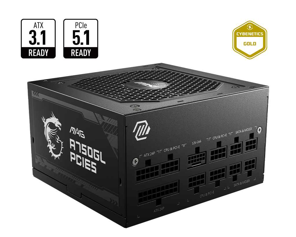 MSI MAG A750GL PCIE 5.1 ATX 3.1 750 Watt 80 Plus Gold Fully Modular Power Supply modxcomputers