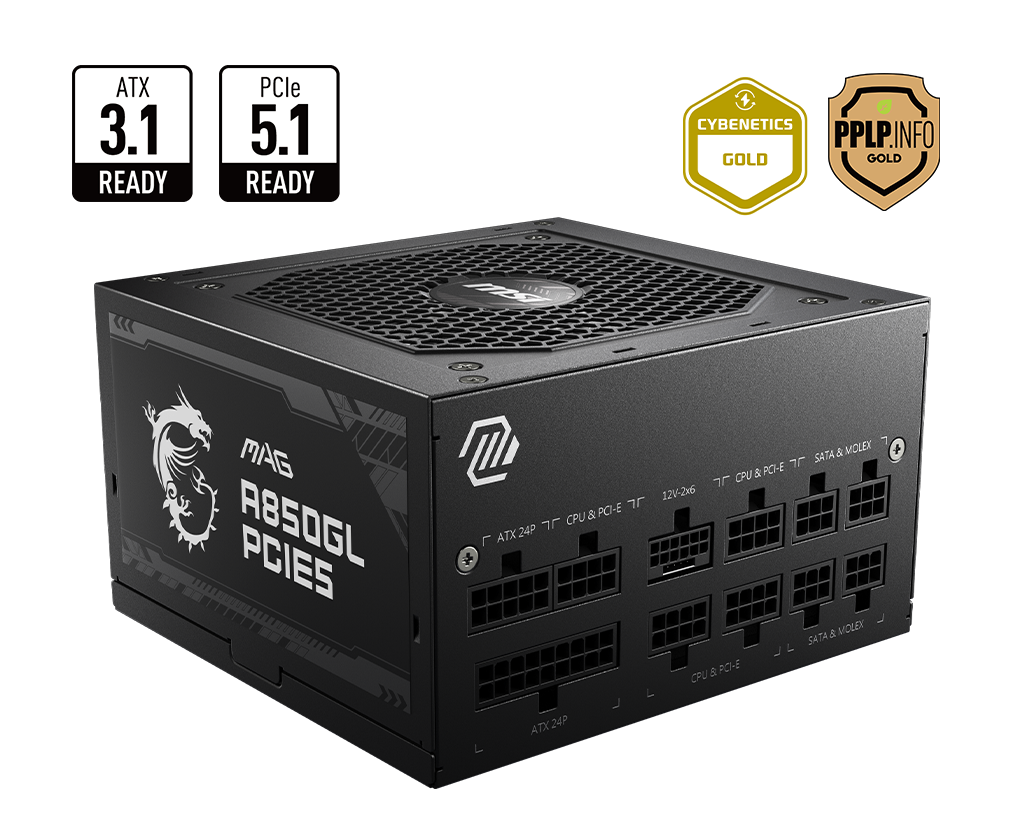 MSI MAG A850GL PCIE 5.1 ATX 3.1 850 Watt 80 Plus Gold Fully Modular Power Supply modxcomputers