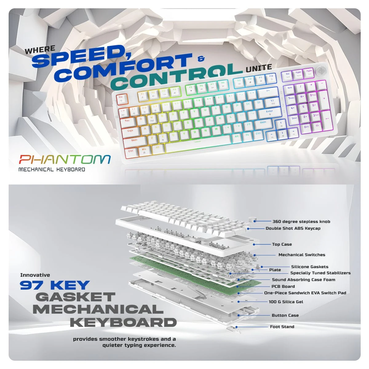 Cosmic Byte Phantom Gasket (CB-GK-41) Swappable Red Switches (White) Mechanical Keyboard Cosmic