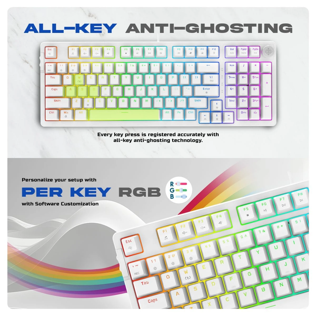 Cosmic Byte Phantom Gasket (CB-GK-41) Swappable Red Switches (White) Mechanical Keyboard Byte