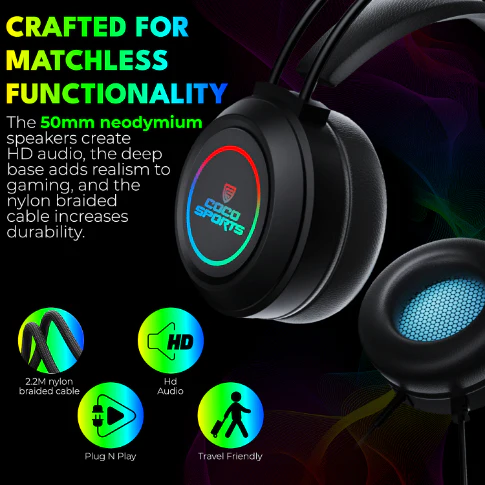 COCO SPORTS GH2 Fusion RGB Gaming Headset (Black) image 8