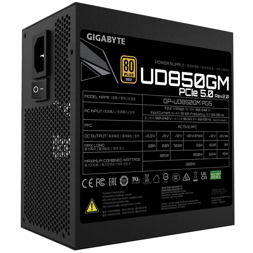 Gigabyte UD850GM PG5 ATX 3.0 850 Watt 80 Plus Gold Fully Modular Power Supply image 6