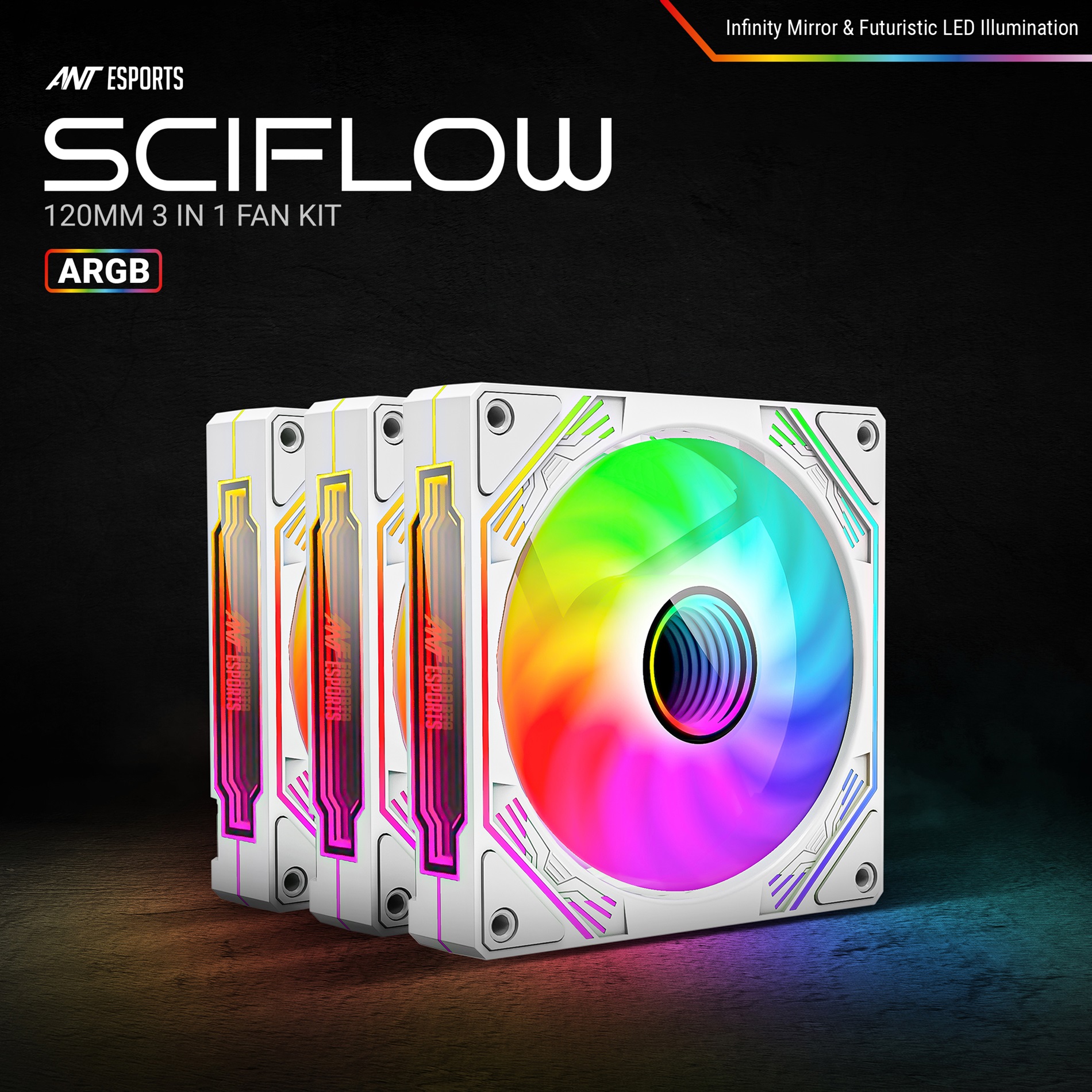 Ant Esports Sciflow ARGB Cabinet Fan (Triple Pack) (White) Case Fans-img(5)